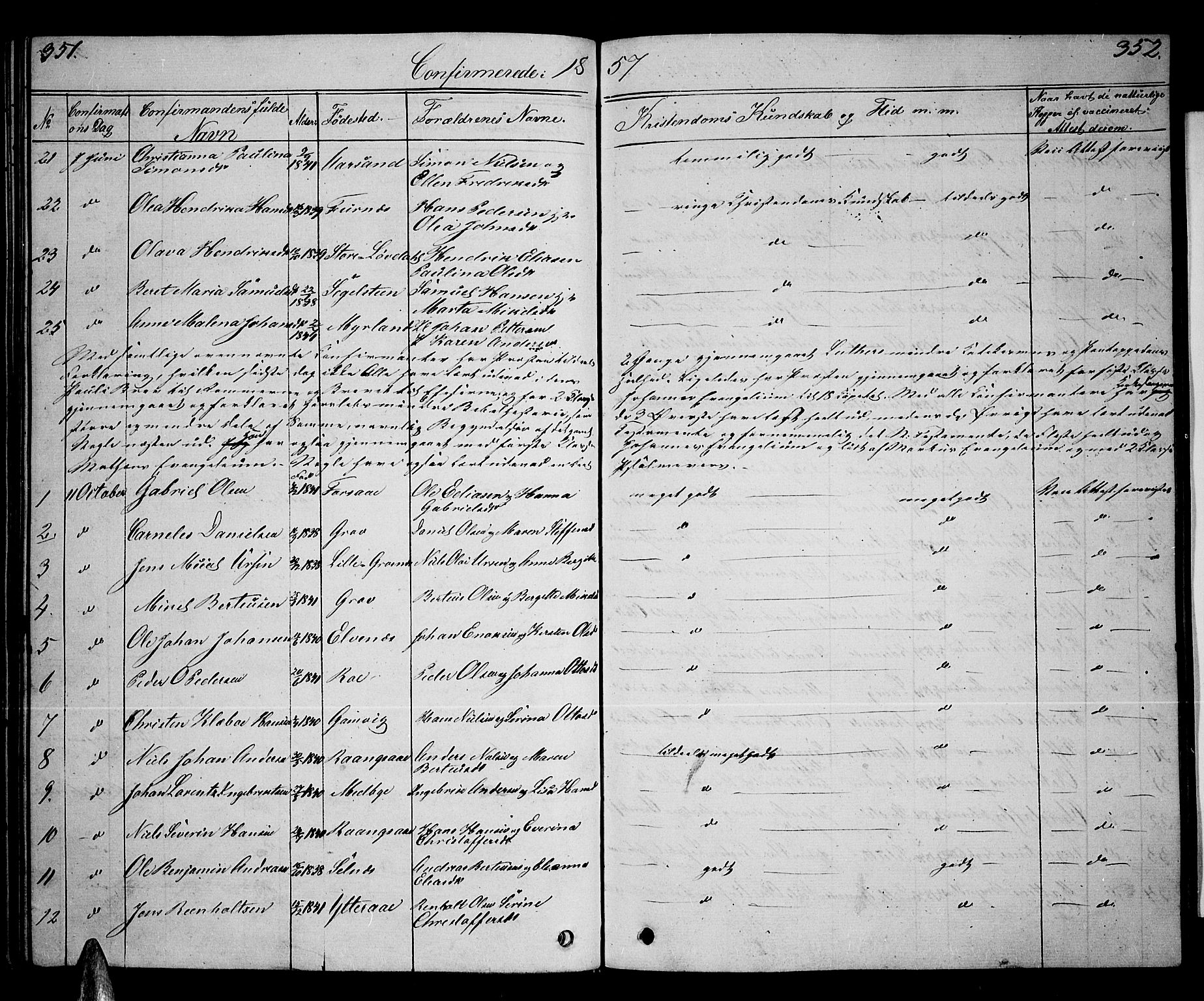 Ibestad sokneprestembete, AV/SATØ-S-0077/H/Ha/Hab/L0004klokker: Parish register (copy) no. 4, 1852-1860, p. 351-352