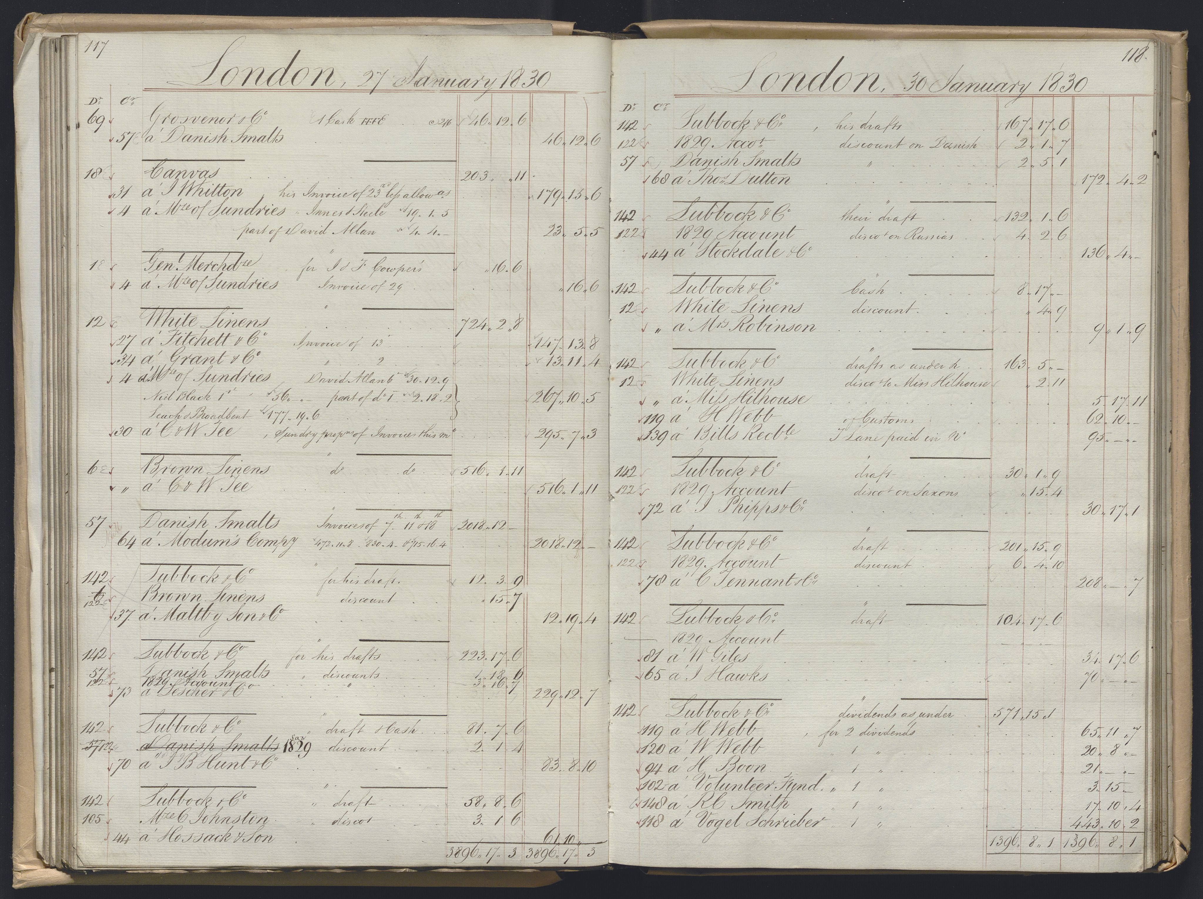 Smith, Goodhall & Reeves, AV/RA-PA-0586/R/L0001: Dagbok (Daybook) A, 1829-1831, p. 117-118