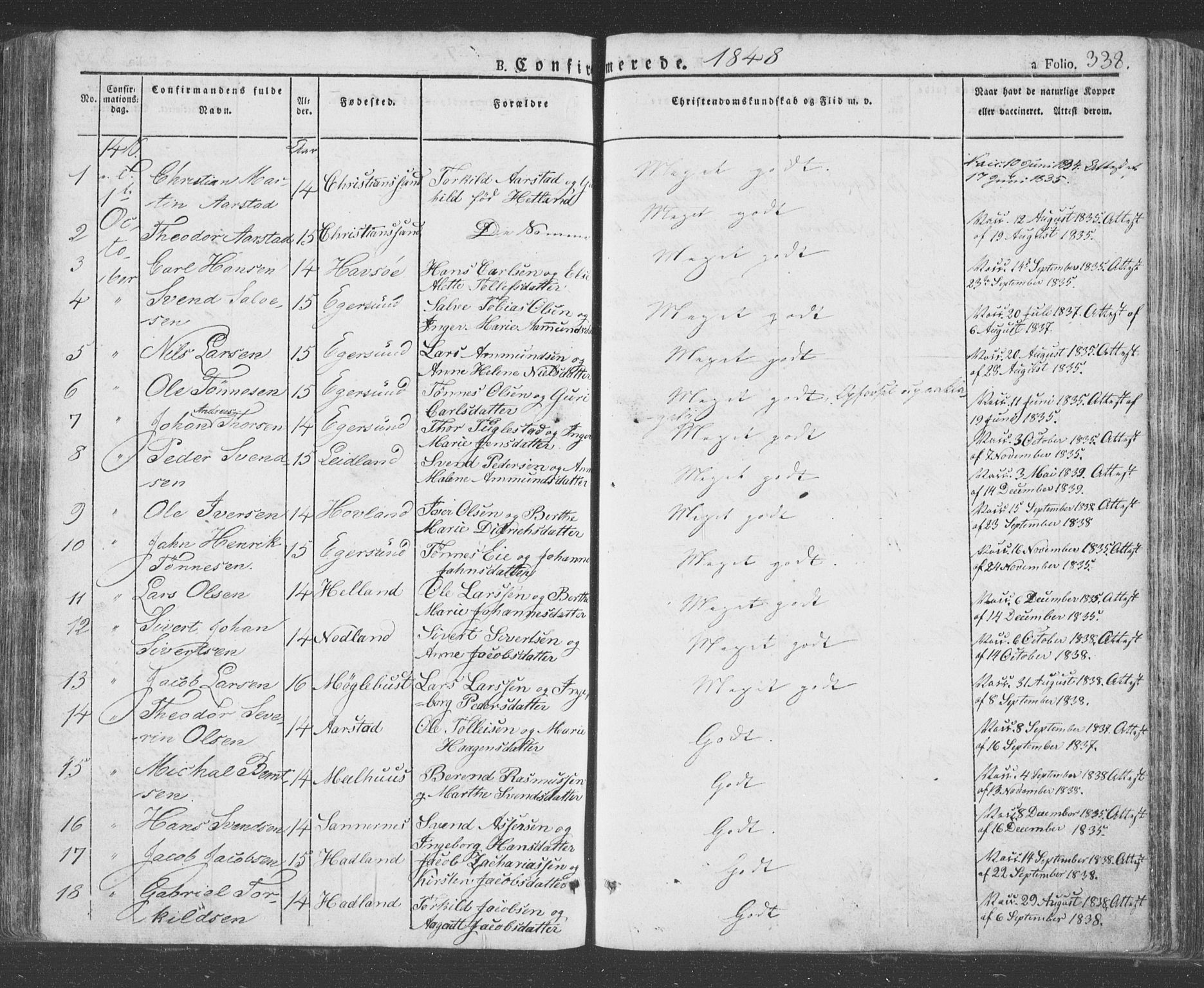 Eigersund sokneprestkontor, SAST/A-101807/S08/L0009: Parish register (official) no. A 9, 1827-1850, p. 338