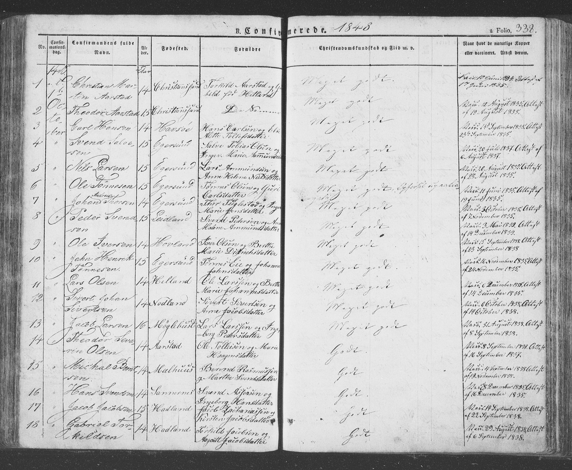 Eigersund sokneprestkontor, AV/SAST-A-101807/S08/L0009: Parish register (official) no. A 9, 1827-1850, p. 338