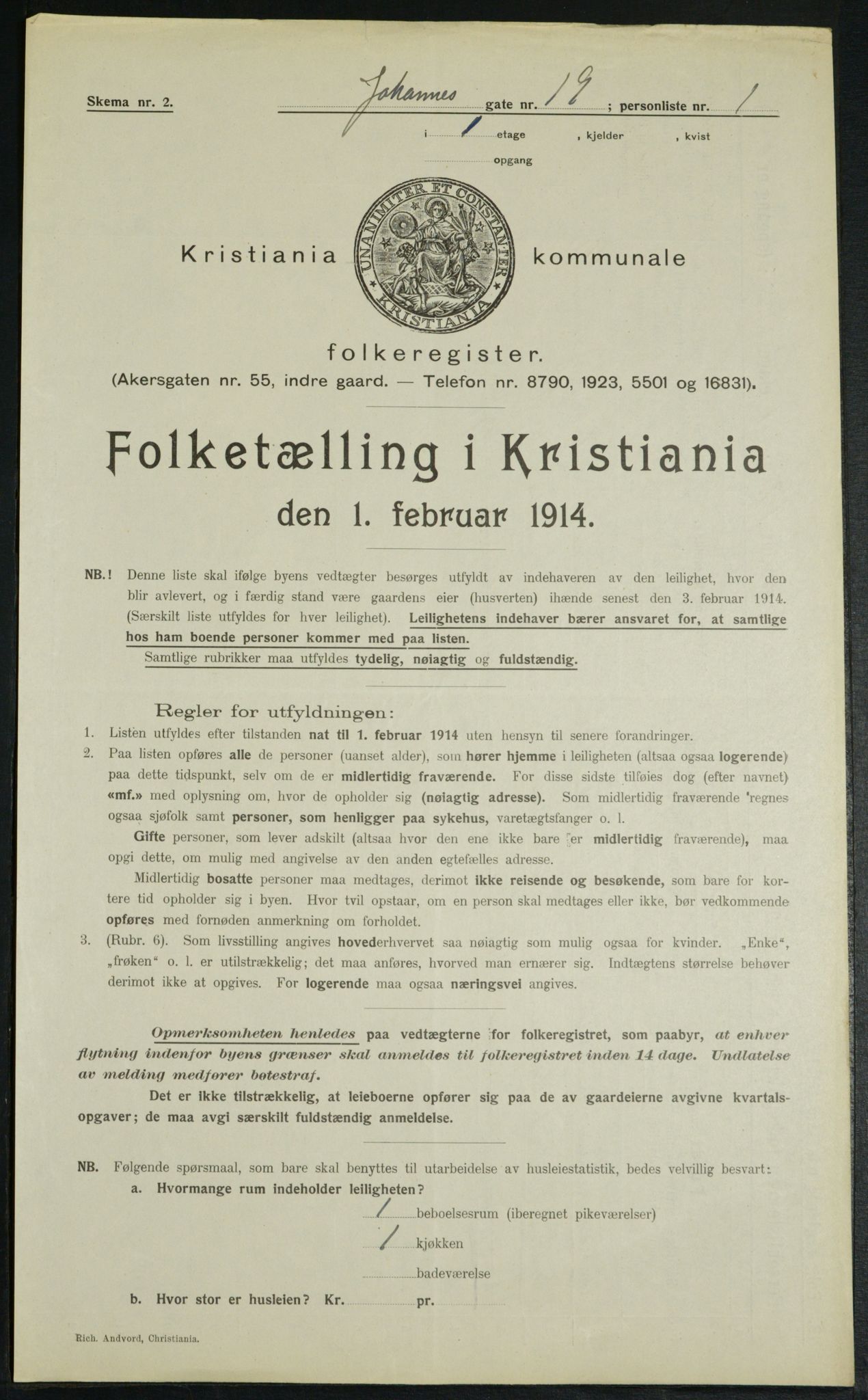 OBA, Municipal Census 1914 for Kristiania, 1914, p. 47316