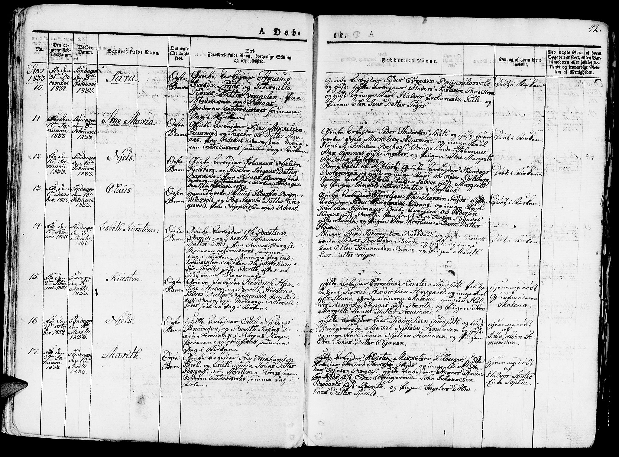 Ministerialprotokoller, klokkerbøker og fødselsregistre - Sør-Trøndelag, SAT/A-1456/681/L0938: Parish register (copy) no. 681C02, 1829-1879, p. 42