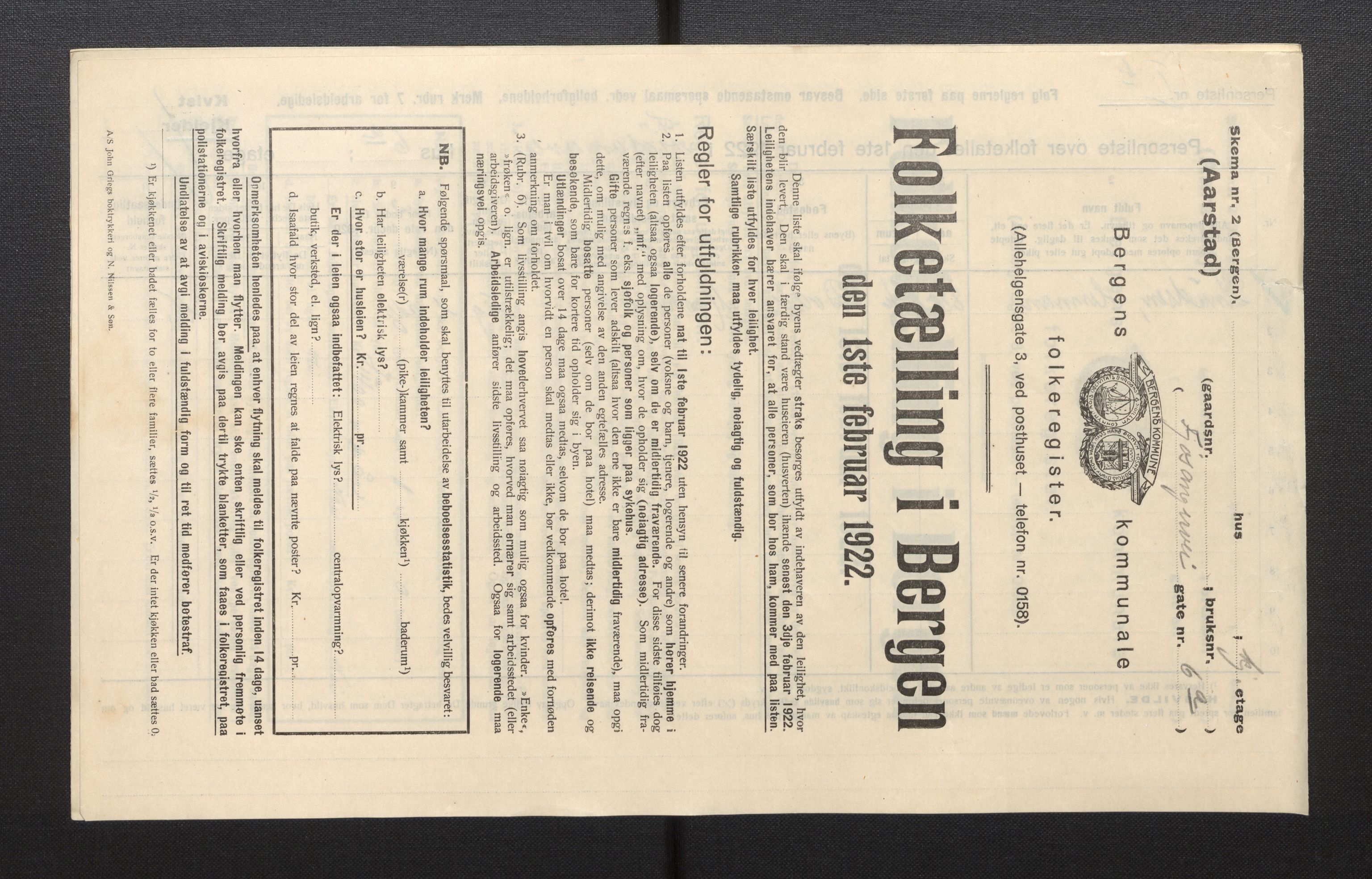 SAB, Municipal Census 1922 for Bergen, 1922, p. 51857