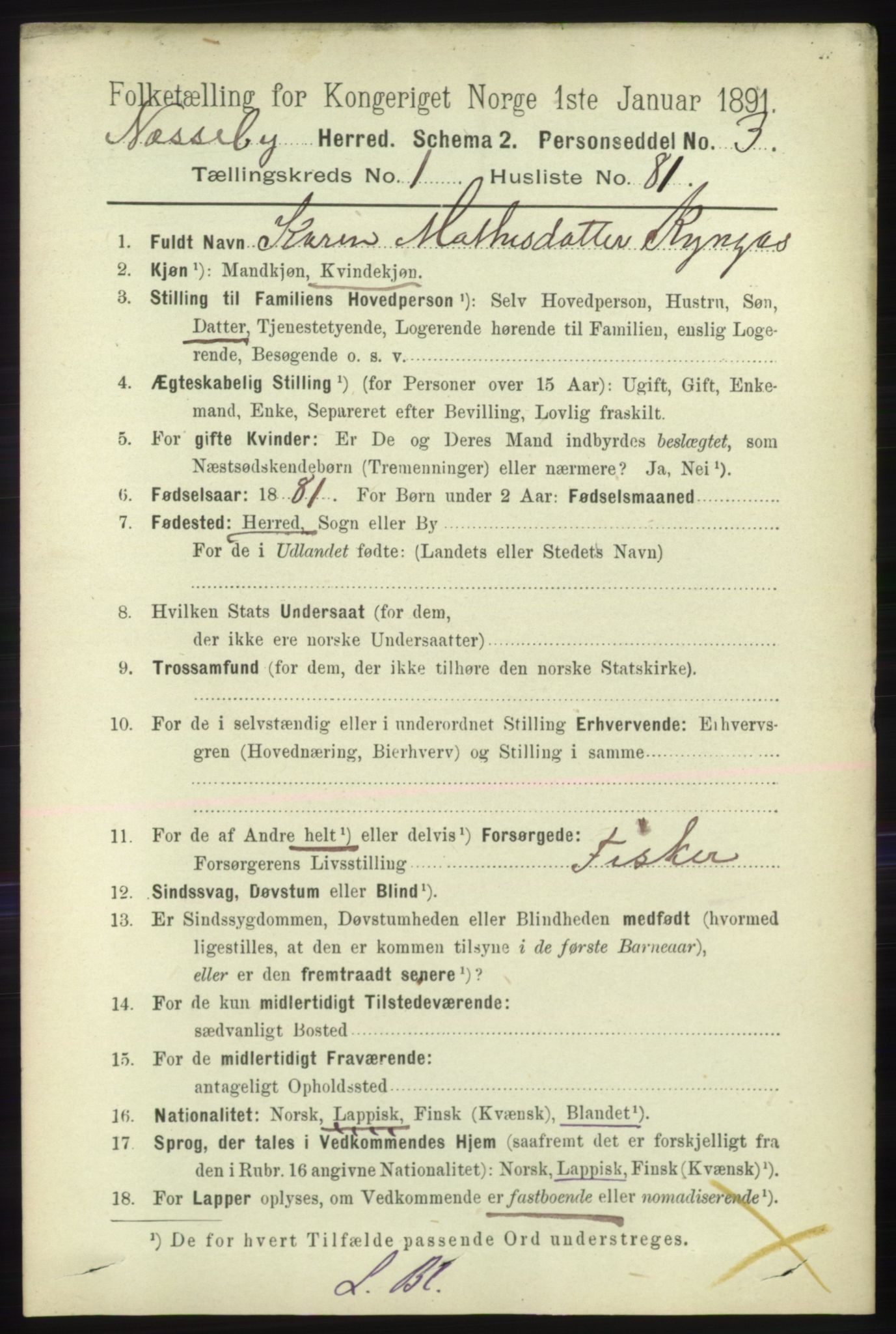 RA, 1891 census for 2027 Nesseby, 1891, p. 568