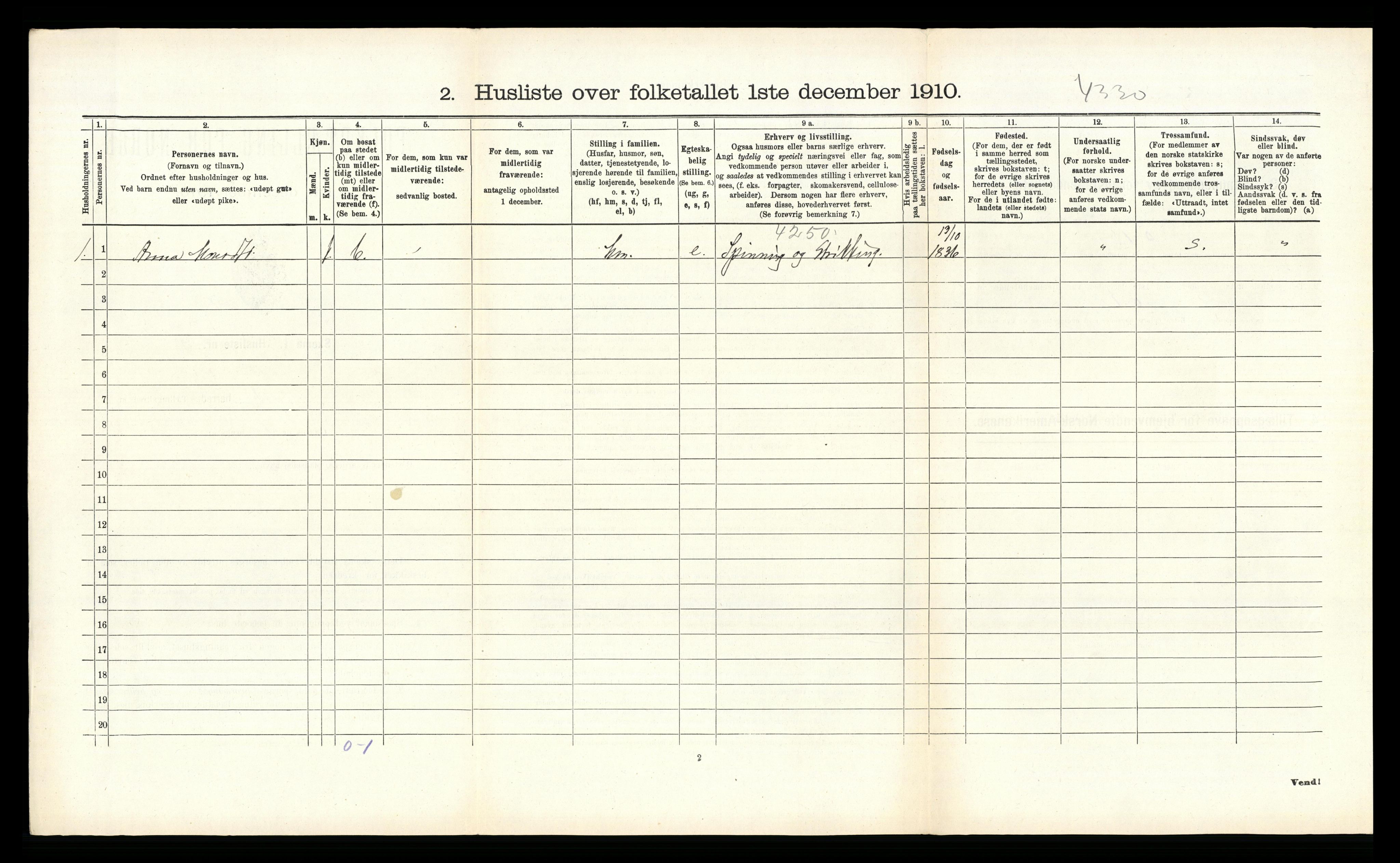 RA, 1910 census for Bruvik, 1910, p. 219