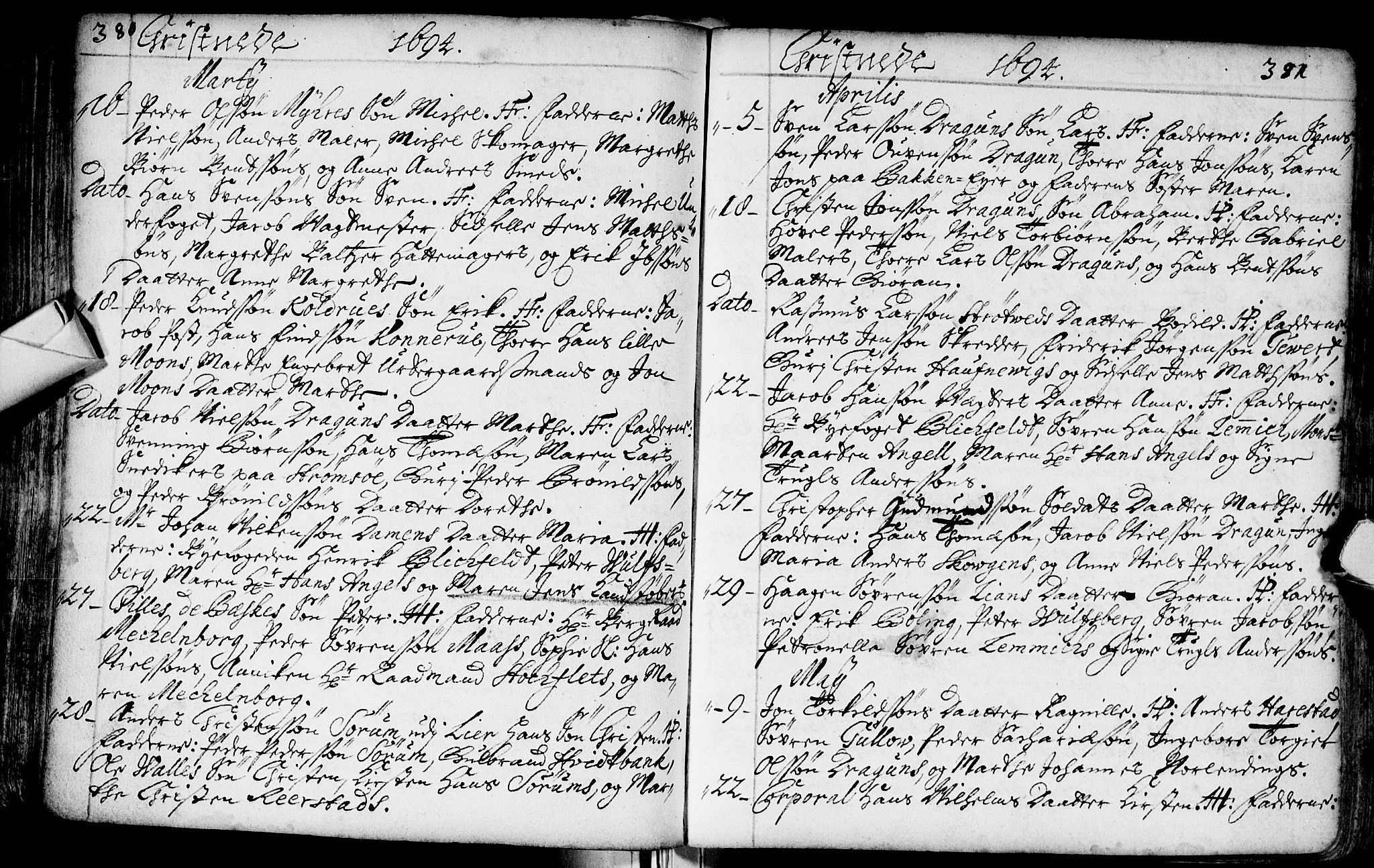 Bragernes kirkebøker, AV/SAKO-A-6/F/Fa/L0002: Parish register (official) no. I 2, 1680-1705, p. 380-381