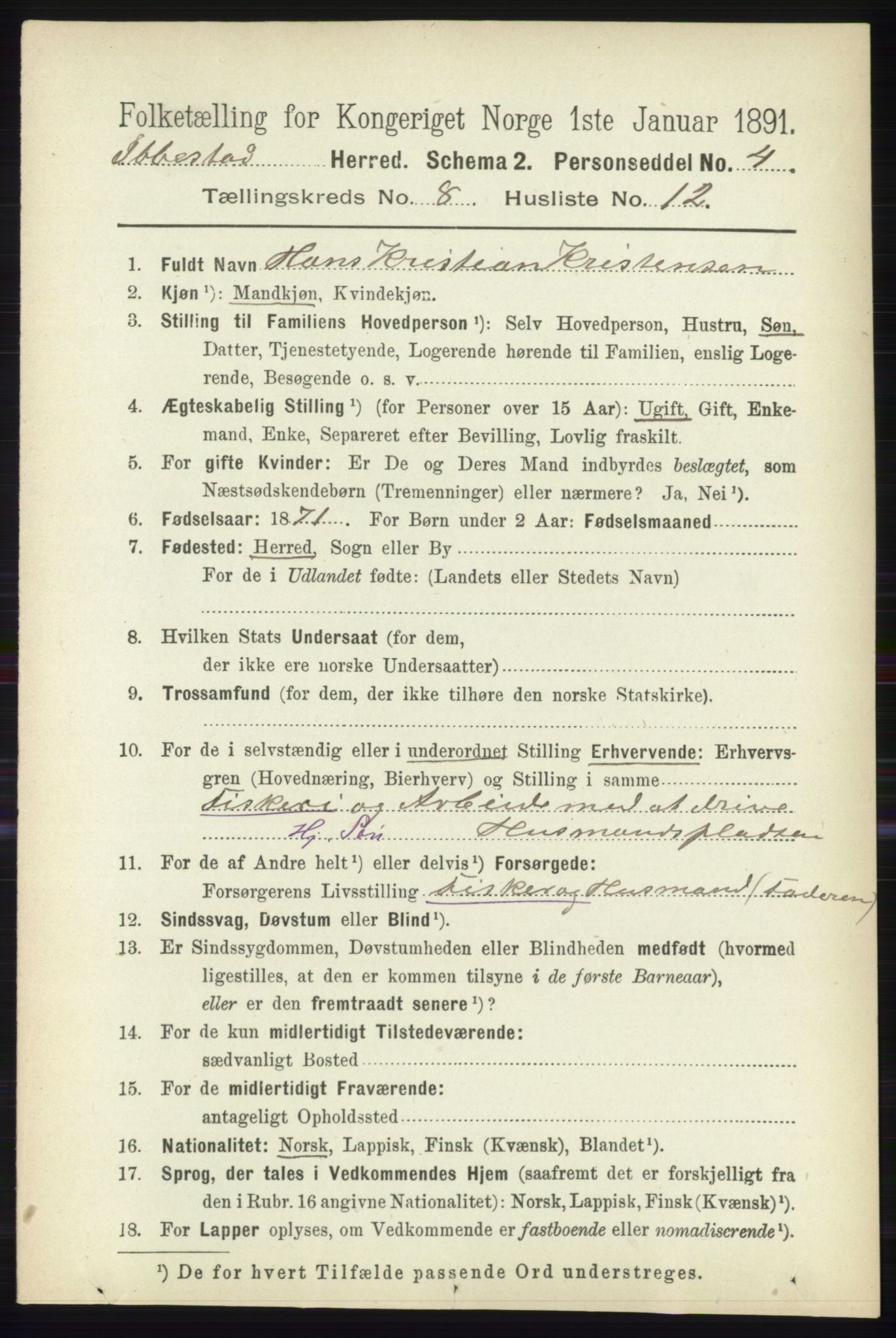 RA, 1891 census for 1917 Ibestad, 1891, p. 5306