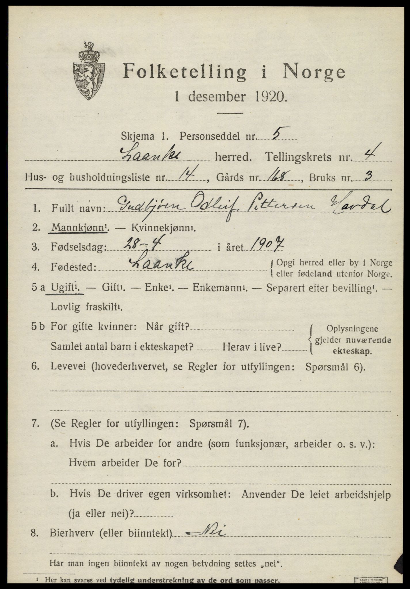 SAT, 1920 census for Lånke, 1920, p. 2464