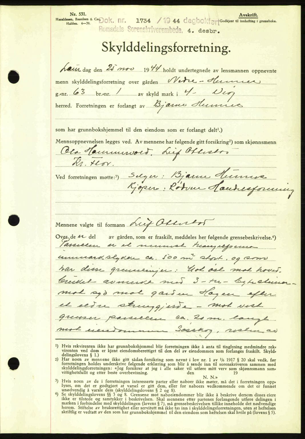 Romsdal sorenskriveri, AV/SAT-A-4149/1/2/2C: Mortgage book no. A17, 1944-1945, Diary no: : 1734/1944