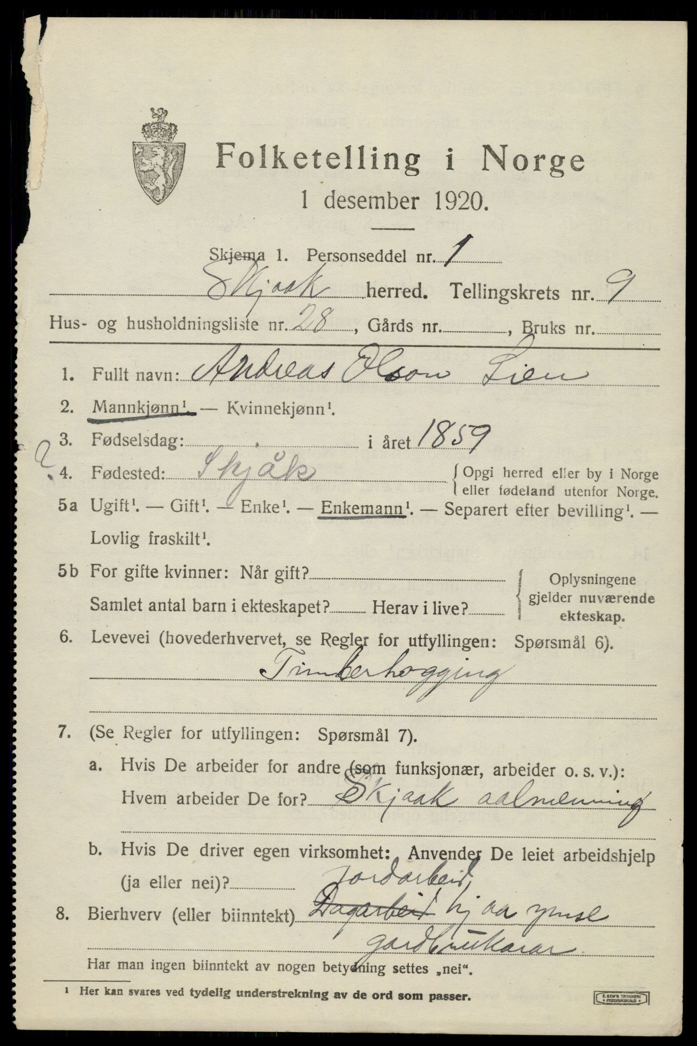 SAH, 1920 census for Skjåk, 1920, p. 4562