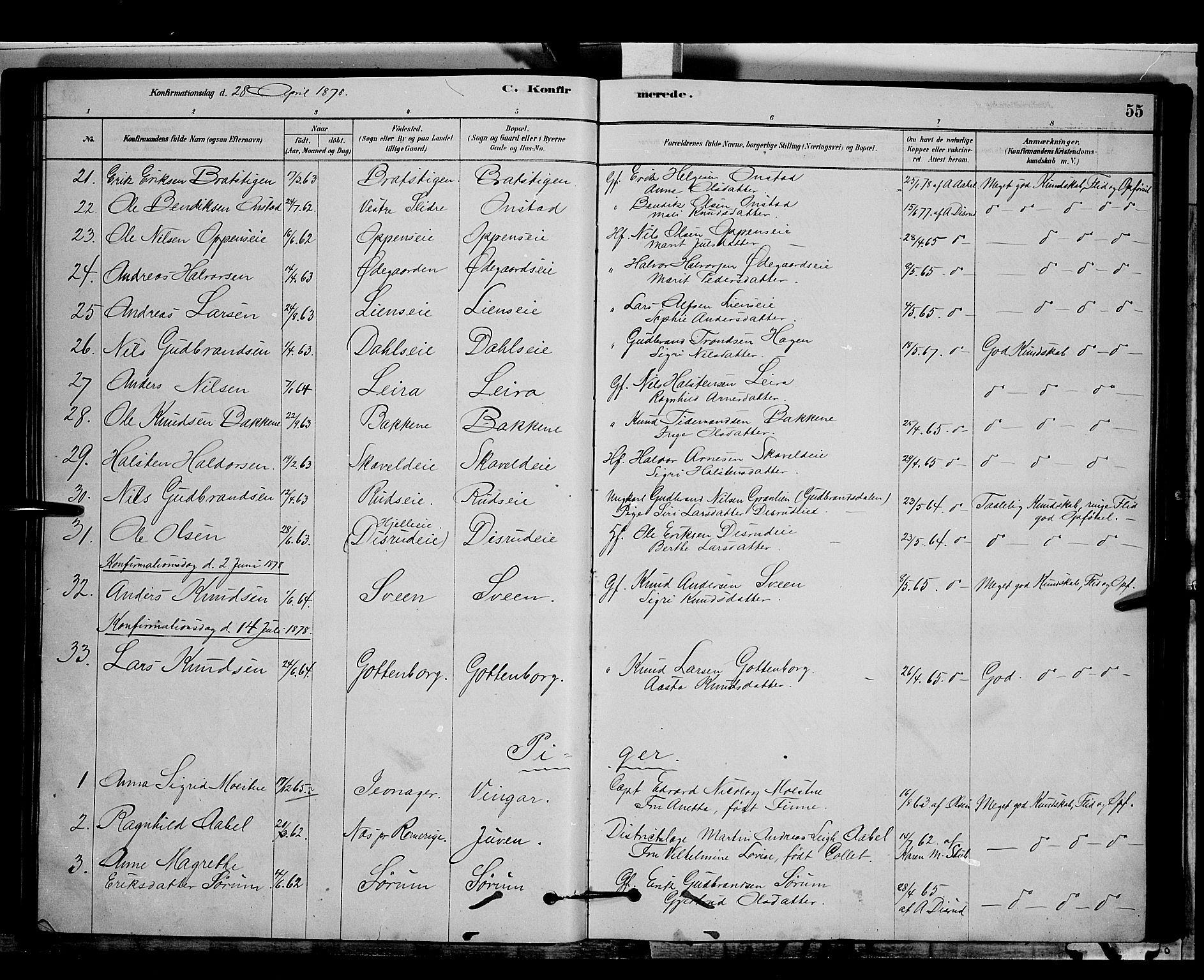 Nord-Aurdal prestekontor, SAH/PREST-132/H/Ha/Hab/L0006: Parish register (copy) no. 6, 1878-1892, p. 55