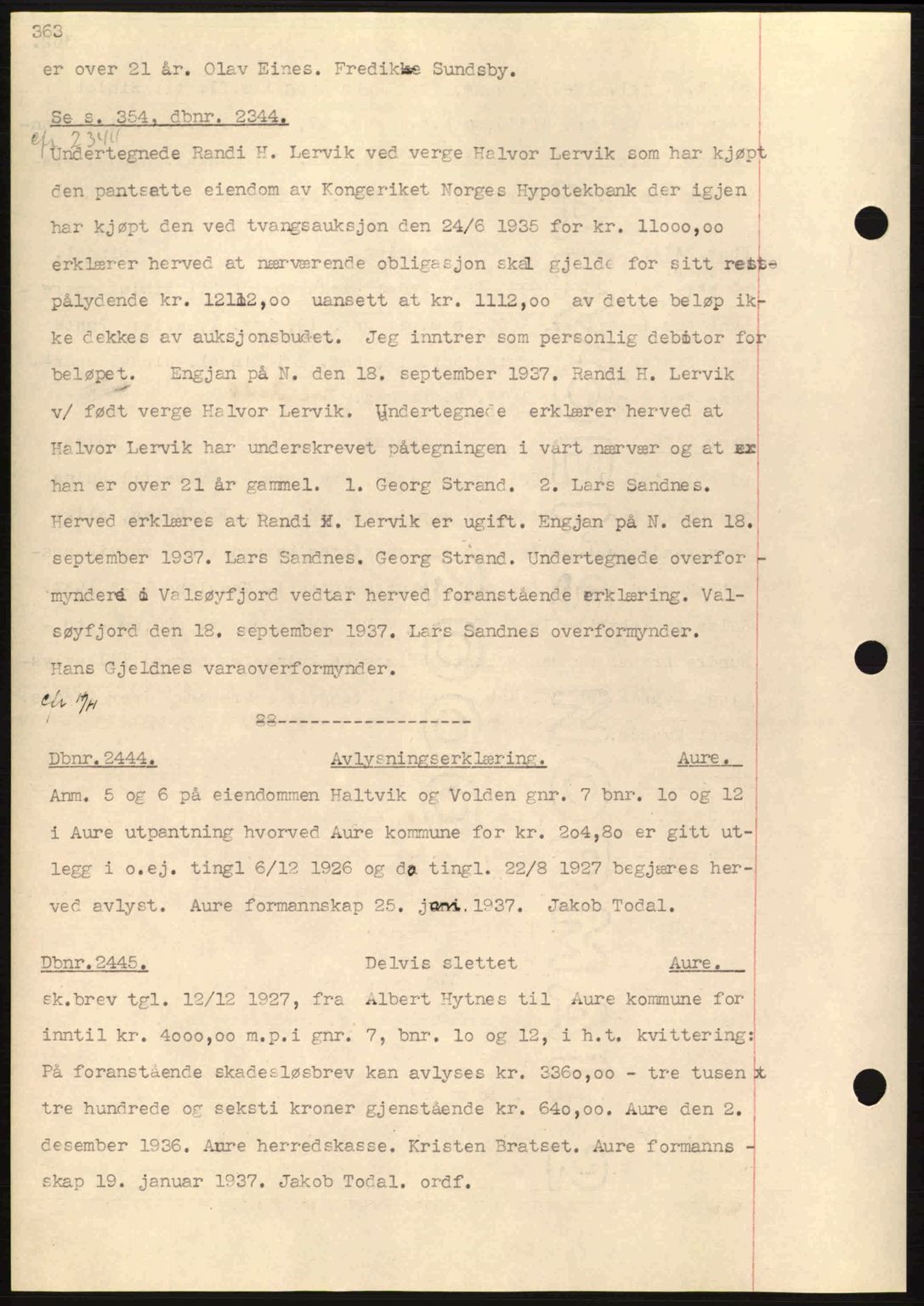 Nordmøre sorenskriveri, AV/SAT-A-4132/1/2/2Ca: Mortgage book no. C80, 1936-1939, Diary no: : 2444/1937