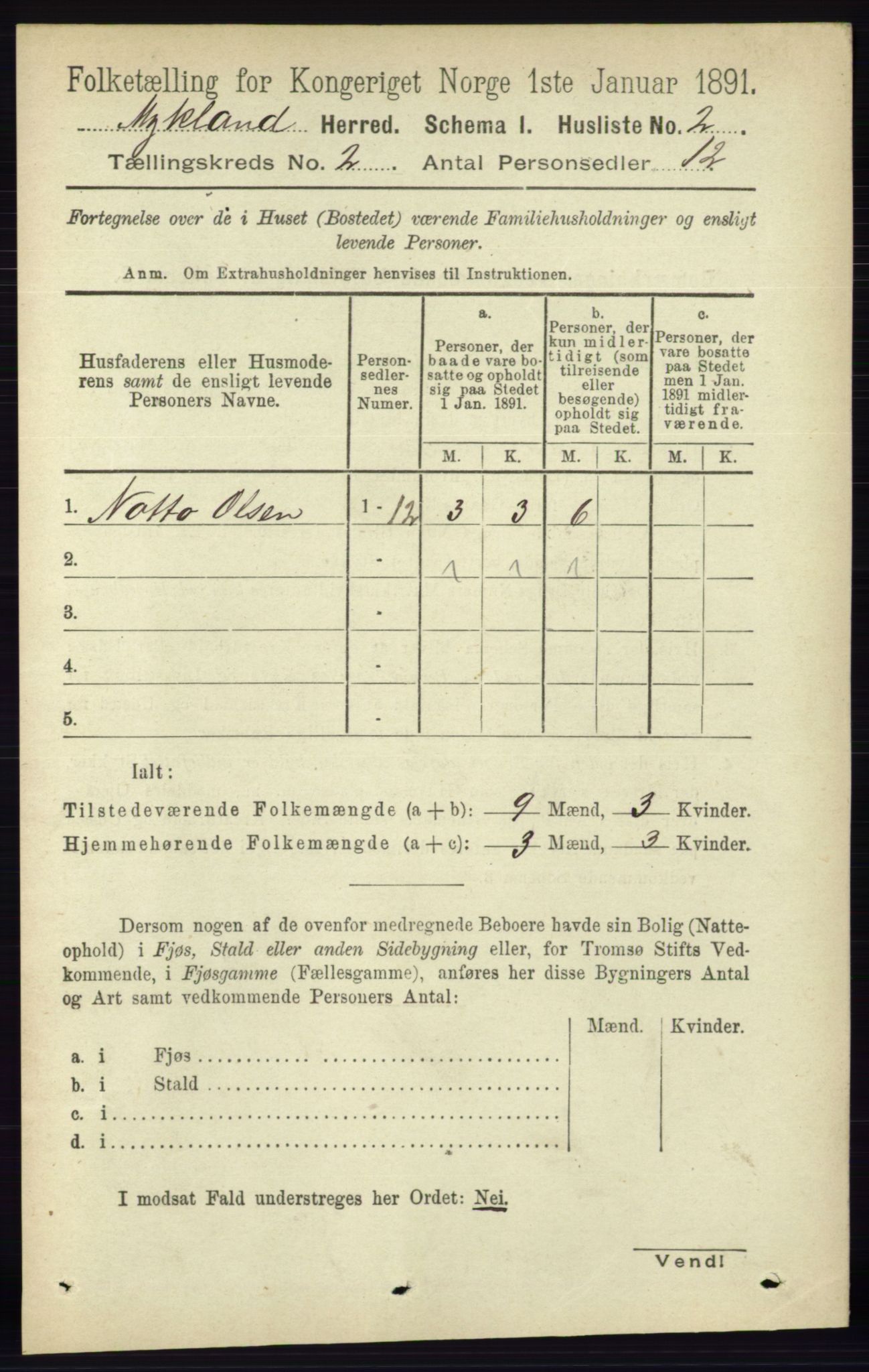 RA, 1891 census for 0932 Mykland, 1891, p. 277