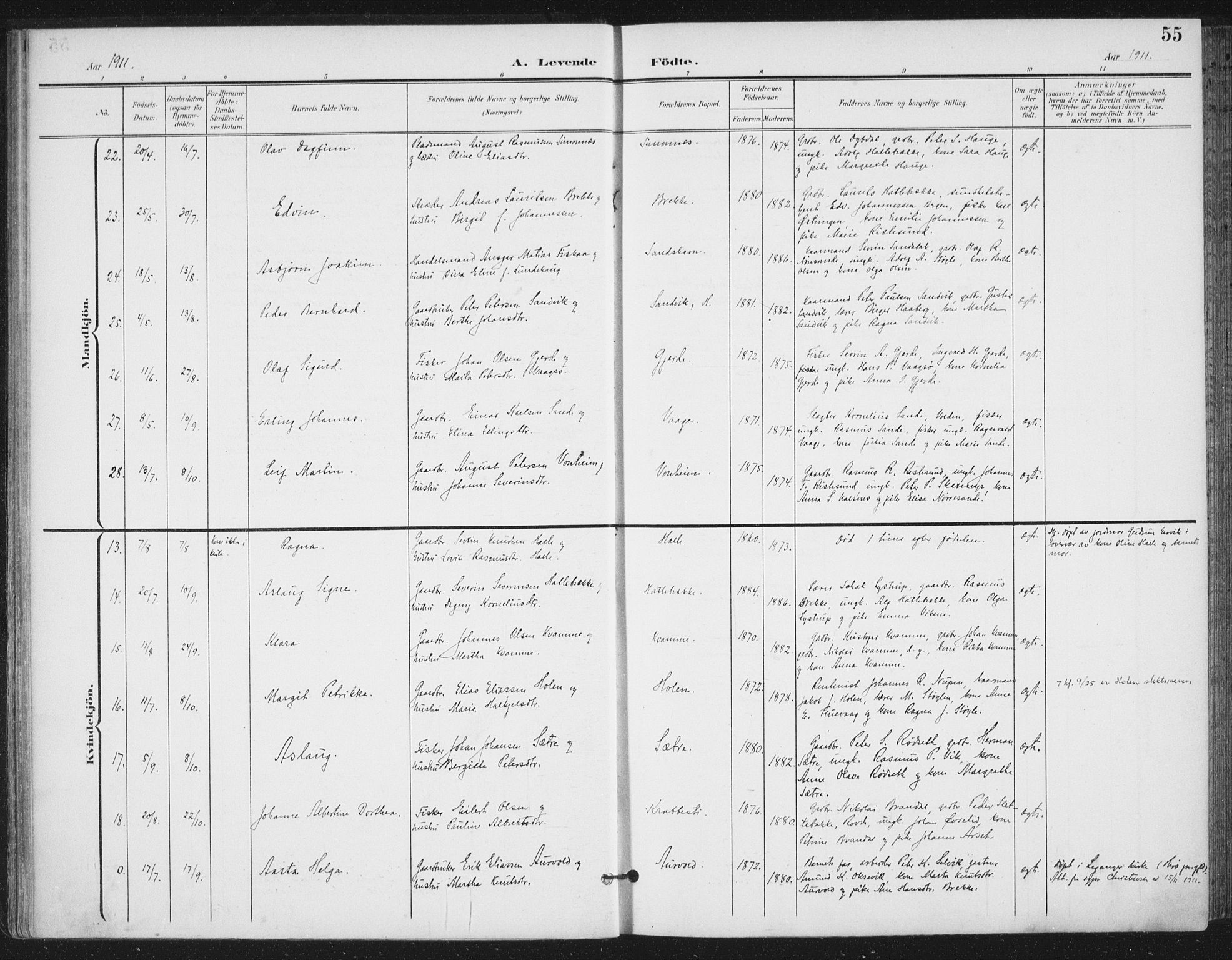 Ministerialprotokoller, klokkerbøker og fødselsregistre - Møre og Romsdal, AV/SAT-A-1454/503/L0038: Parish register (official) no. 503A06, 1901-1917, p. 55