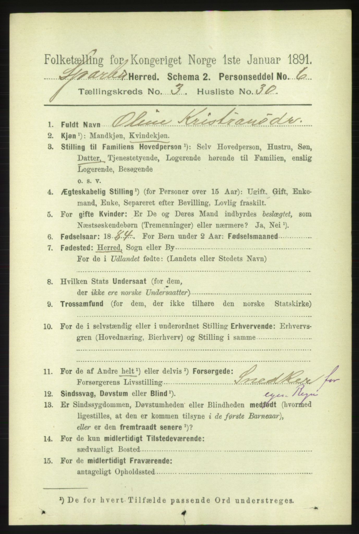 RA, 1891 census for 1731 Sparbu, 1891, p. 1030