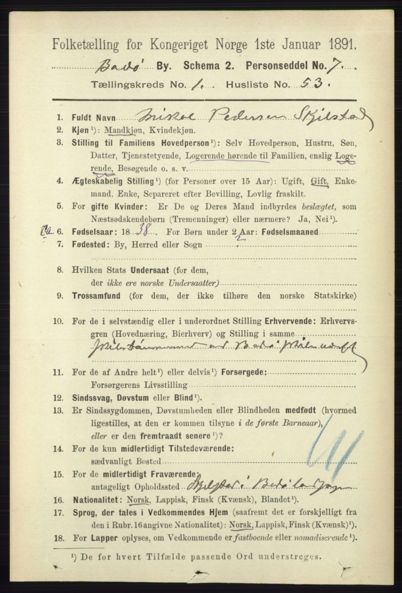 RA, 1891 census for 1804 Bodø, 1891, p. 840