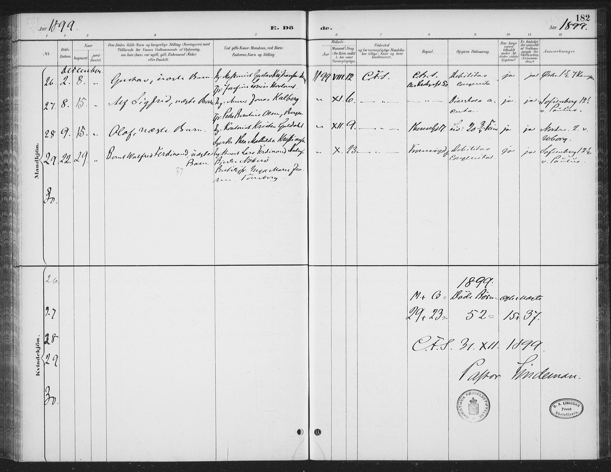 Rikshospitalet prestekontor Kirkebøker, AV/SAO-A-10309b/F/L0010: Parish register (official) no. 10, 1888-1912, p. 182