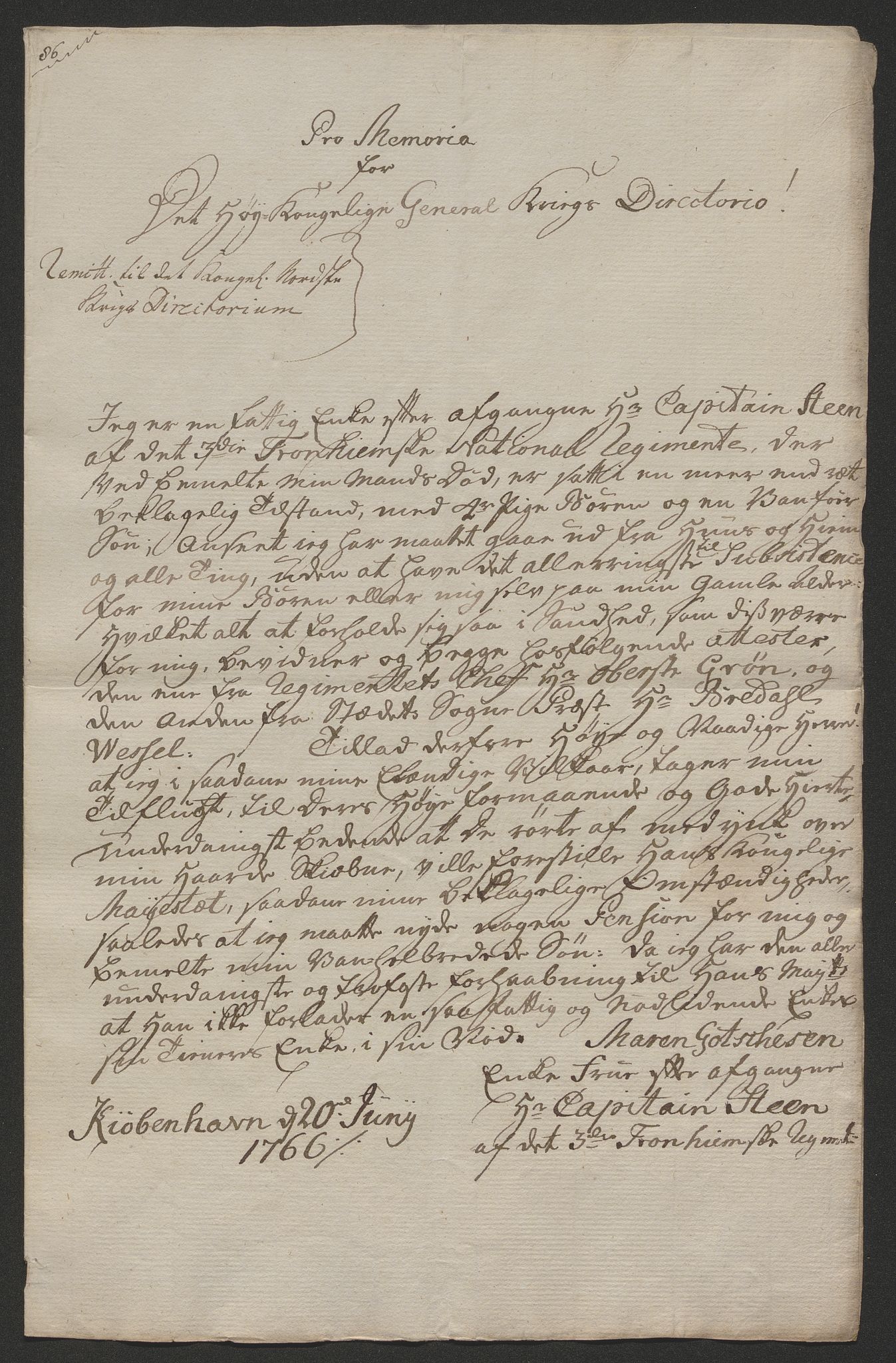 Forsvaret, Den norske kvesthuskasse/krigshospitalkasse, AV/RA-RAFA-1887/F/Fa/L0023: Ansøkninger om pensjon, pengelån m.v., 1765, p. 70