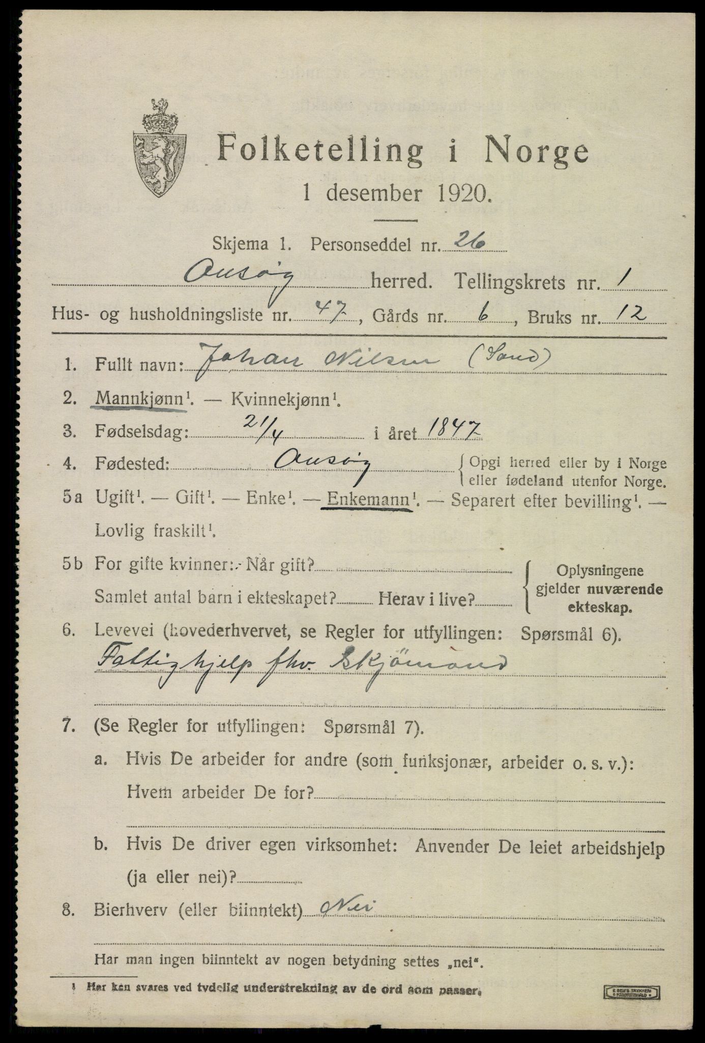 SAO, 1920 census for Onsøy, 1920, p. 3463