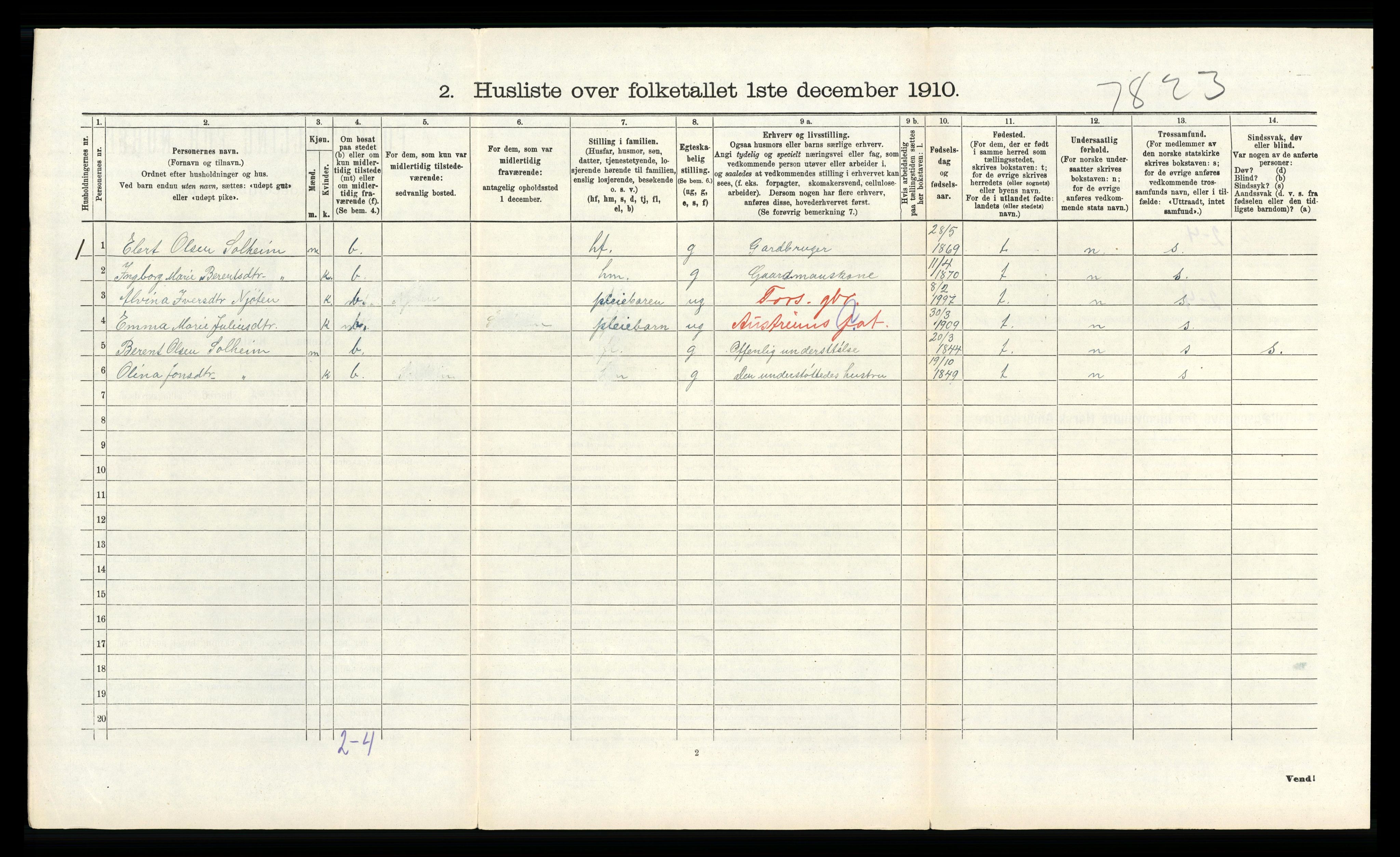 RA, 1910 census for Austrheim, 1910, p. 423