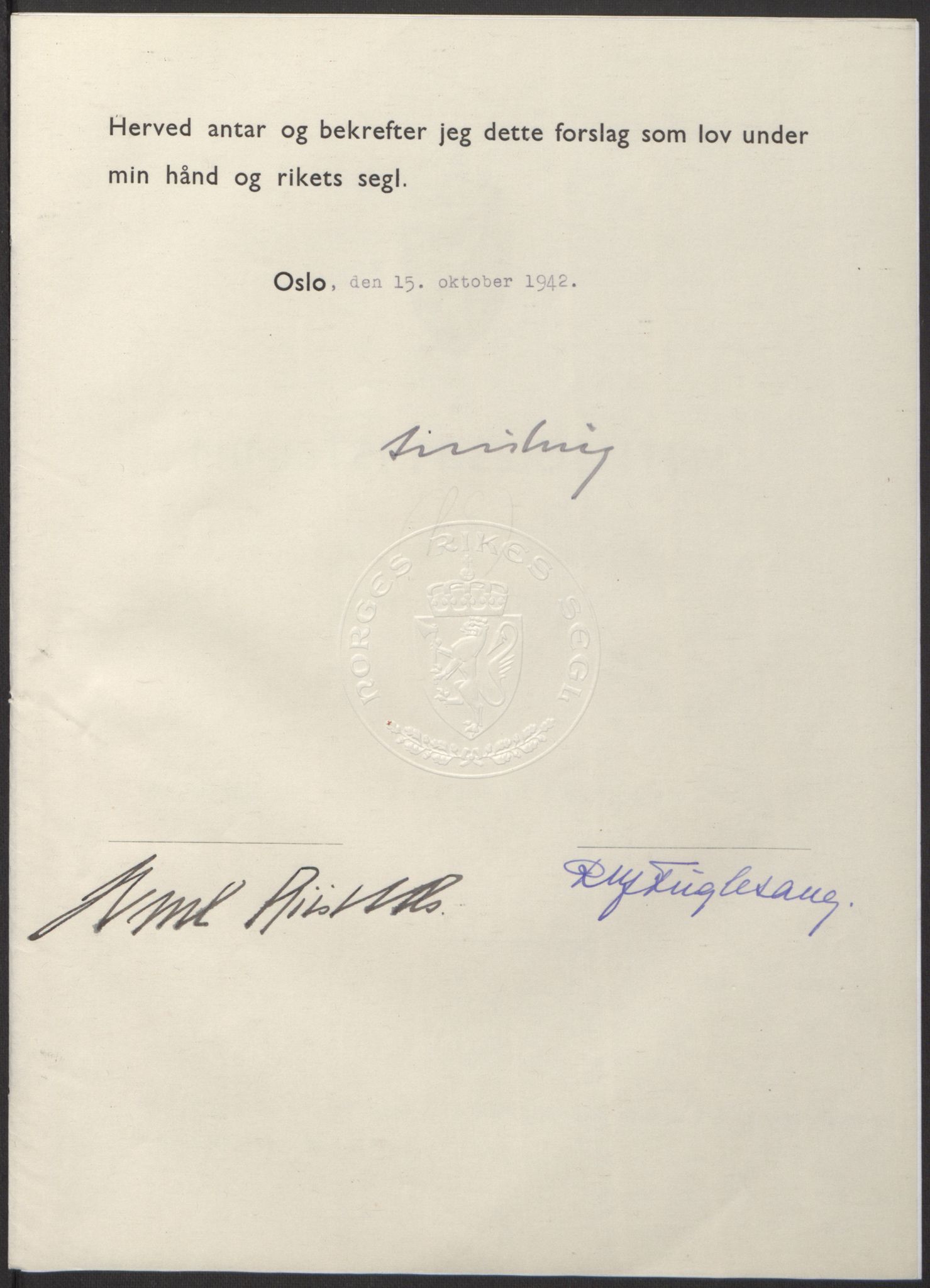 NS-administrasjonen 1940-1945 (Statsrådsekretariatet, de kommisariske statsråder mm), RA/S-4279/D/Db/L0098: Lover II, 1942, p. 429