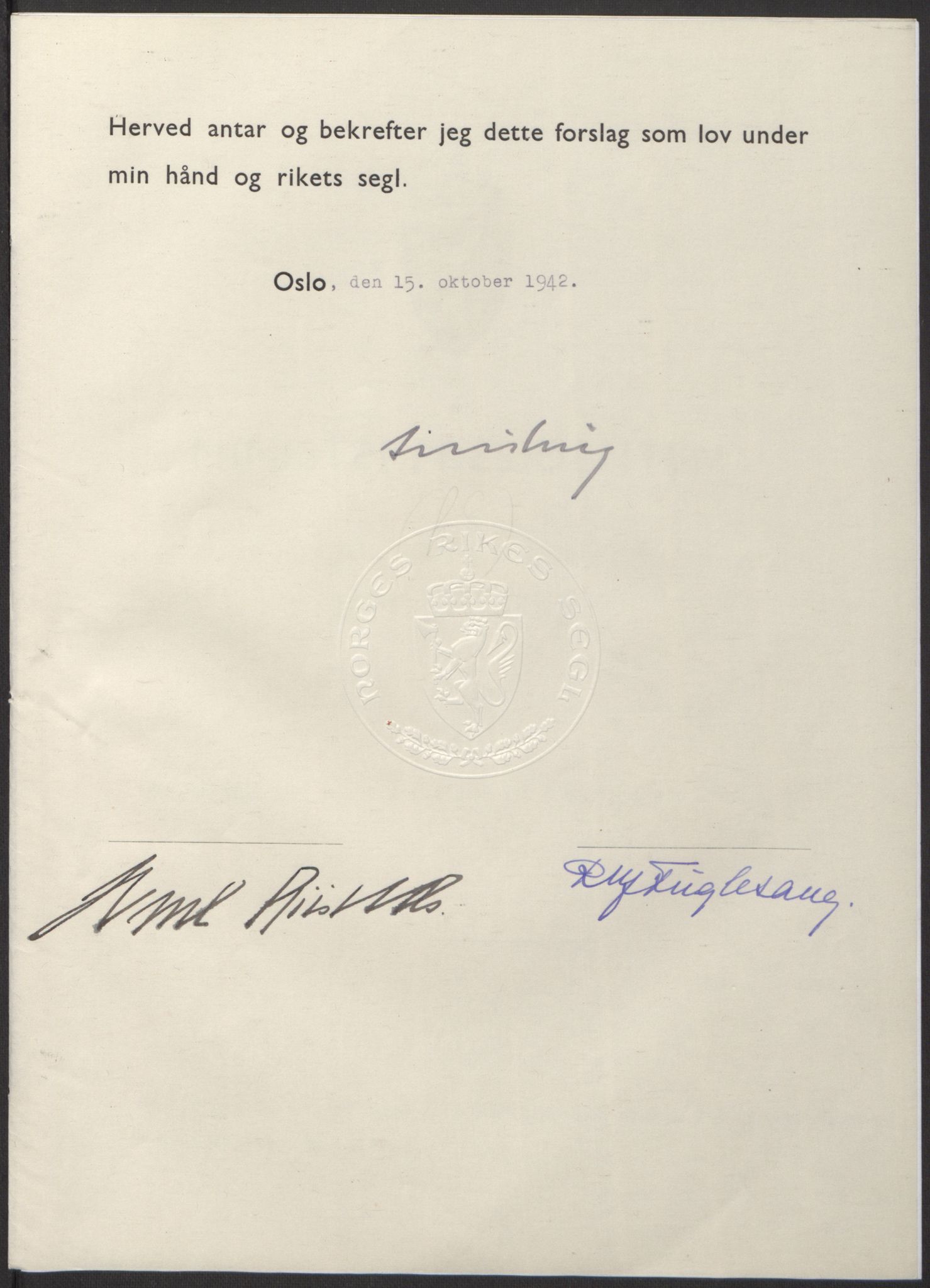 NS-administrasjonen 1940-1945 (Statsrådsekretariatet, de kommisariske statsråder mm), AV/RA-S-4279/D/Db/L0098: Lover II, 1942, p. 429