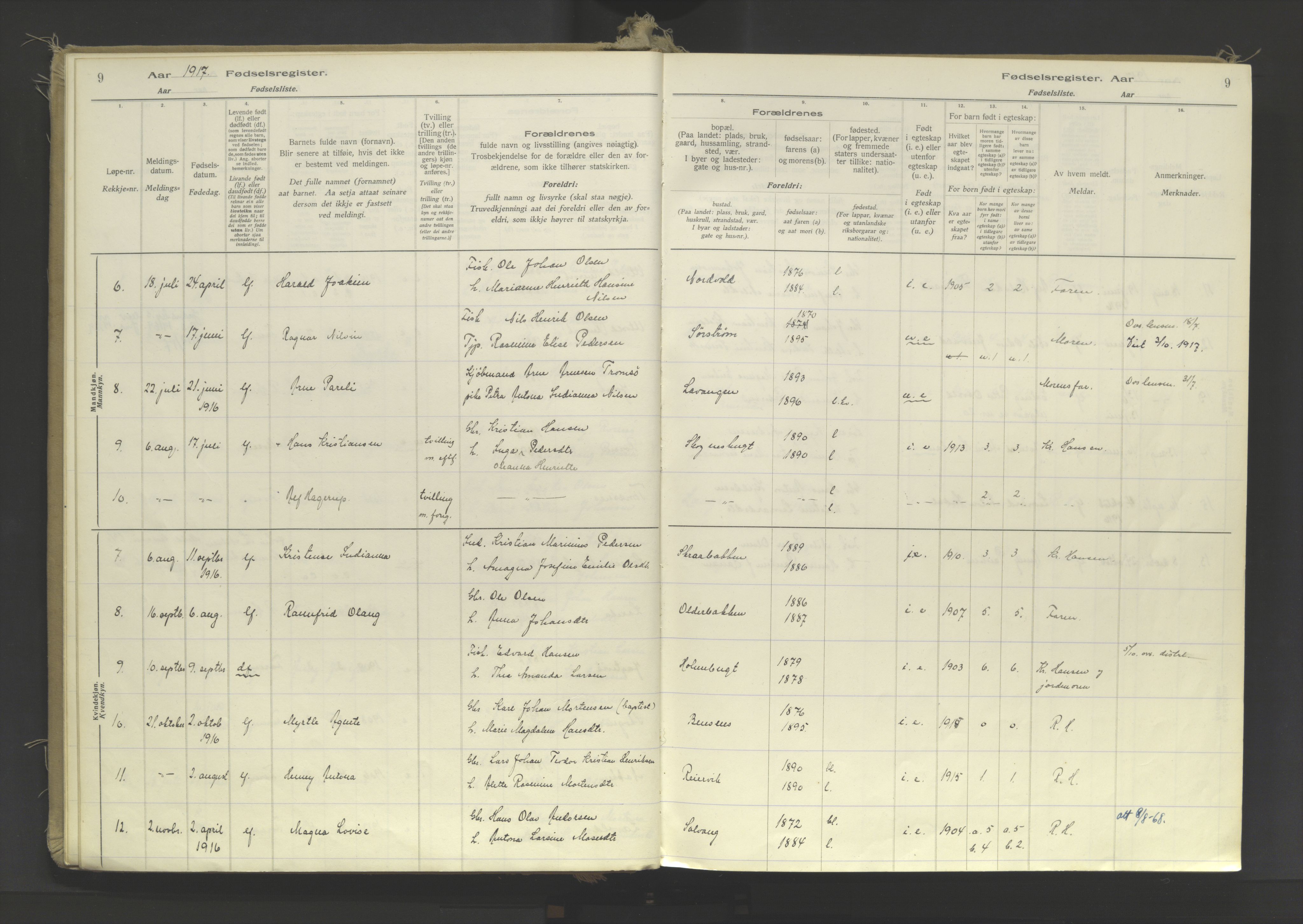Lyngen sokneprestembete, SATØ/S-1289/I/Ia/L0078: Birth register no. 78, 1916-1950, p. 9