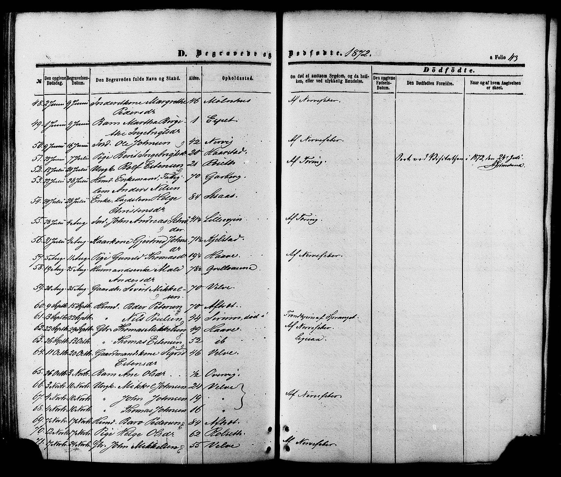 Ministerialprotokoller, klokkerbøker og fødselsregistre - Sør-Trøndelag, SAT/A-1456/695/L1147: Parish register (official) no. 695A07, 1860-1877, p. 43