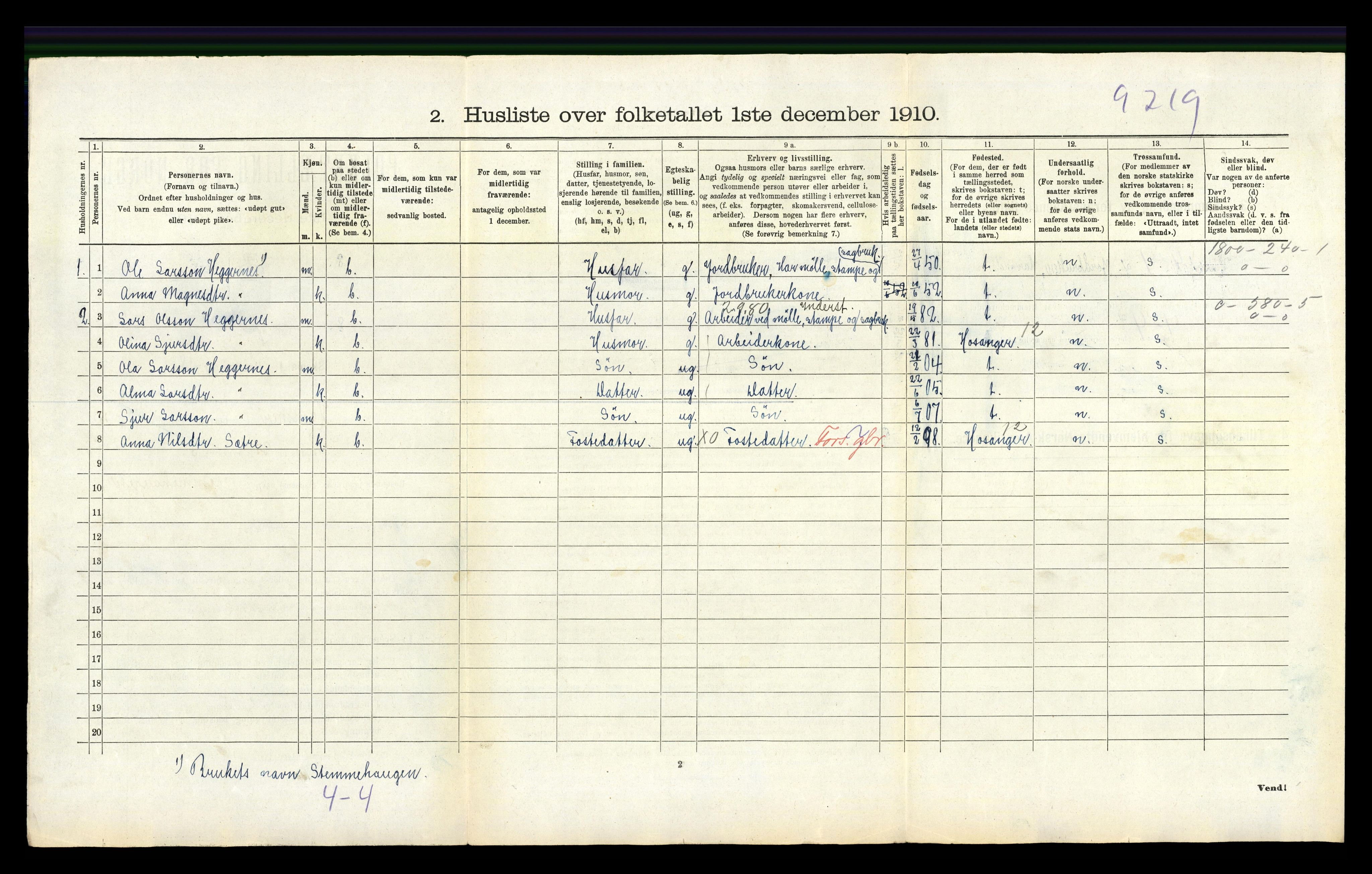 RA, 1910 census for Hamre, 1910, p. 337
