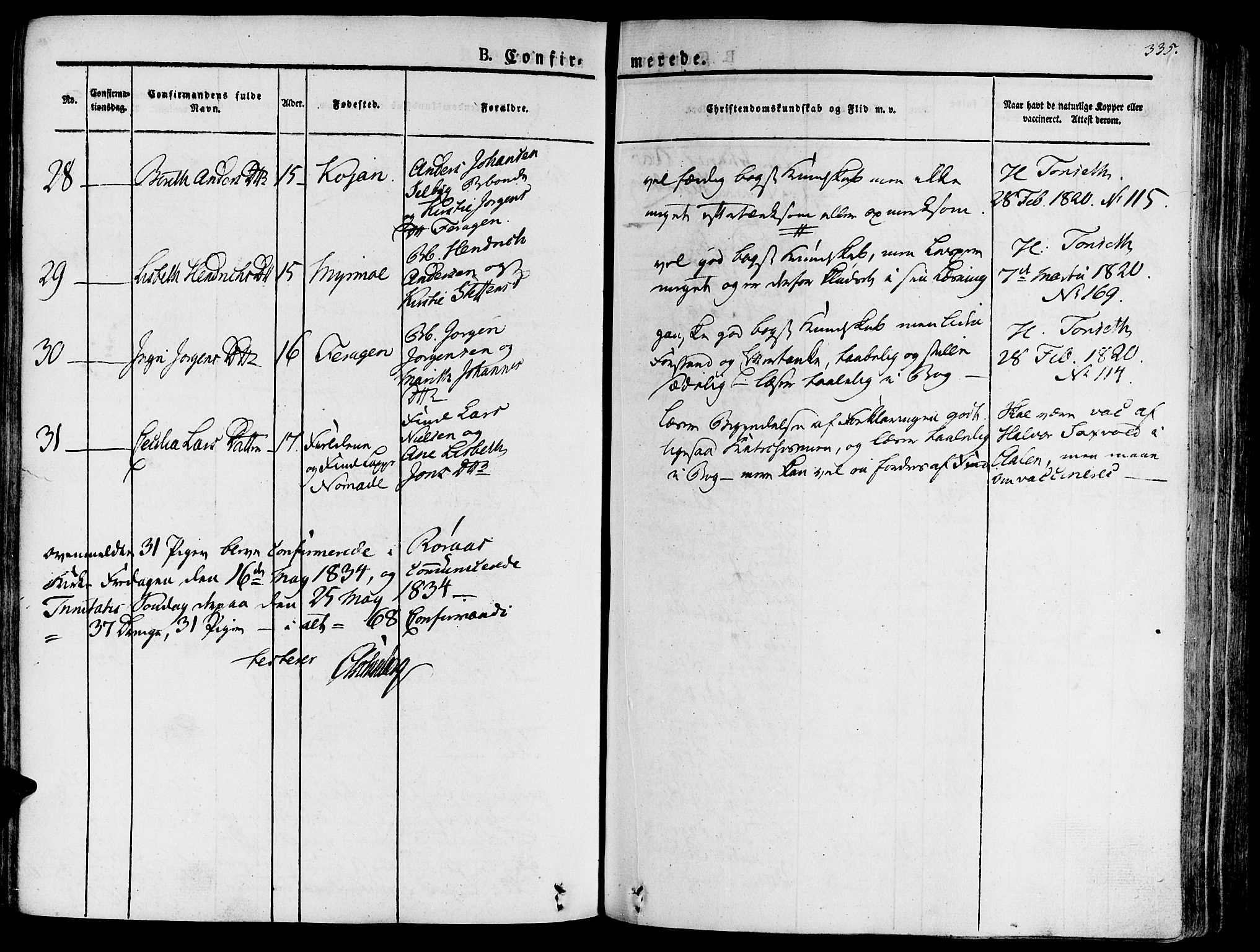 Ministerialprotokoller, klokkerbøker og fødselsregistre - Sør-Trøndelag, SAT/A-1456/681/L0930: Parish register (official) no. 681A08, 1829-1844, p. 335