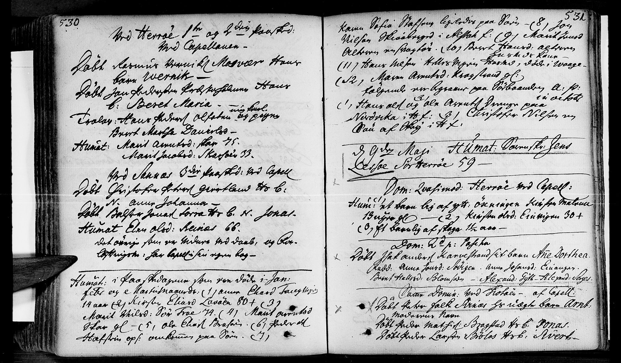 Ministerialprotokoller, klokkerbøker og fødselsregistre - Nordland, SAT/A-1459/830/L0435: Parish register (official) no. 830A04, 1737-1768, p. 530-531