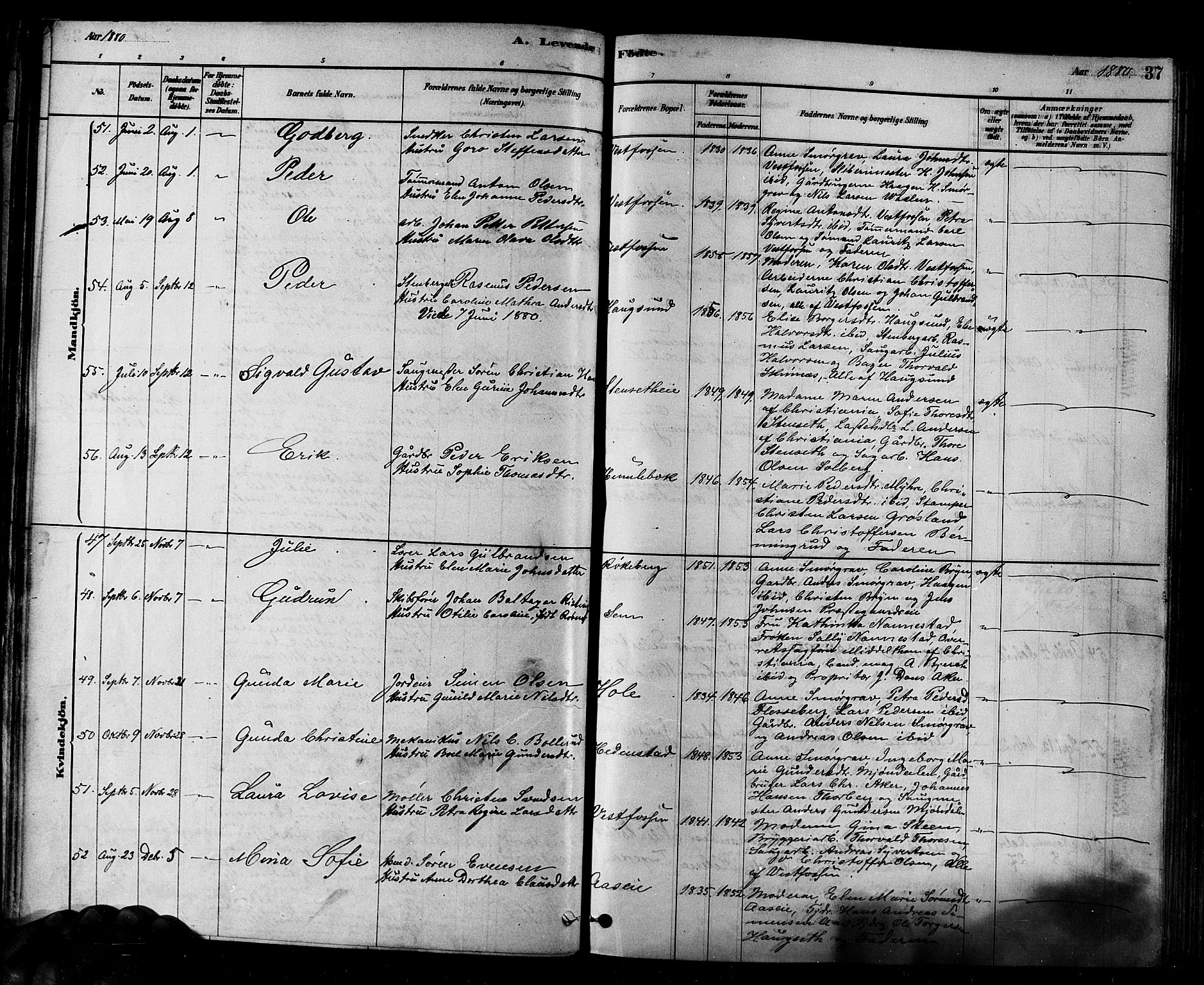 Eiker kirkebøker, AV/SAKO-A-4/F/Fb/L0001: Parish register (official) no. II 1, 1878-1888, p. 37