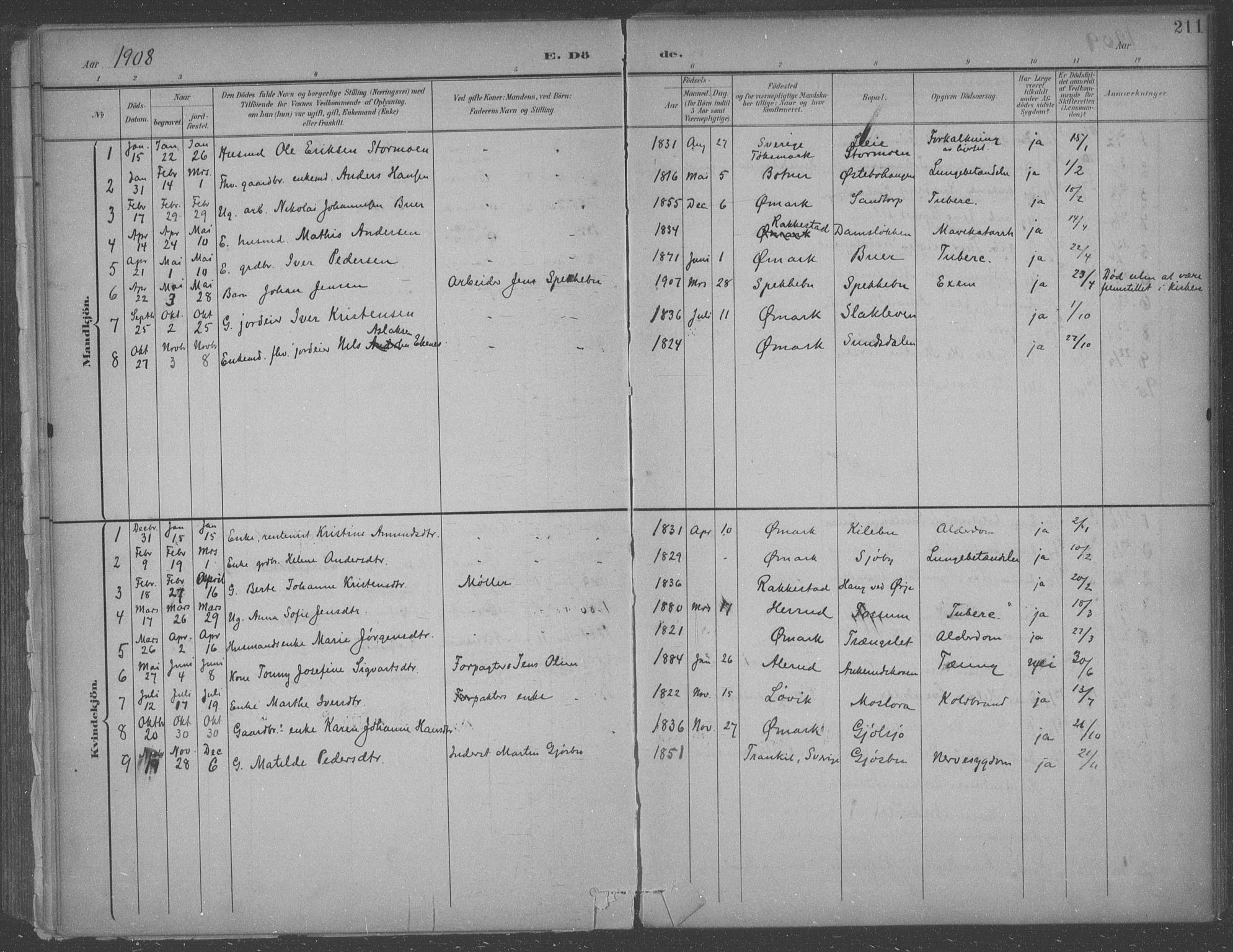 Aremark prestekontor Kirkebøker, SAO/A-10899/F/Fb/L0005: Parish register (official) no. II 5, 1895-1919, p. 211