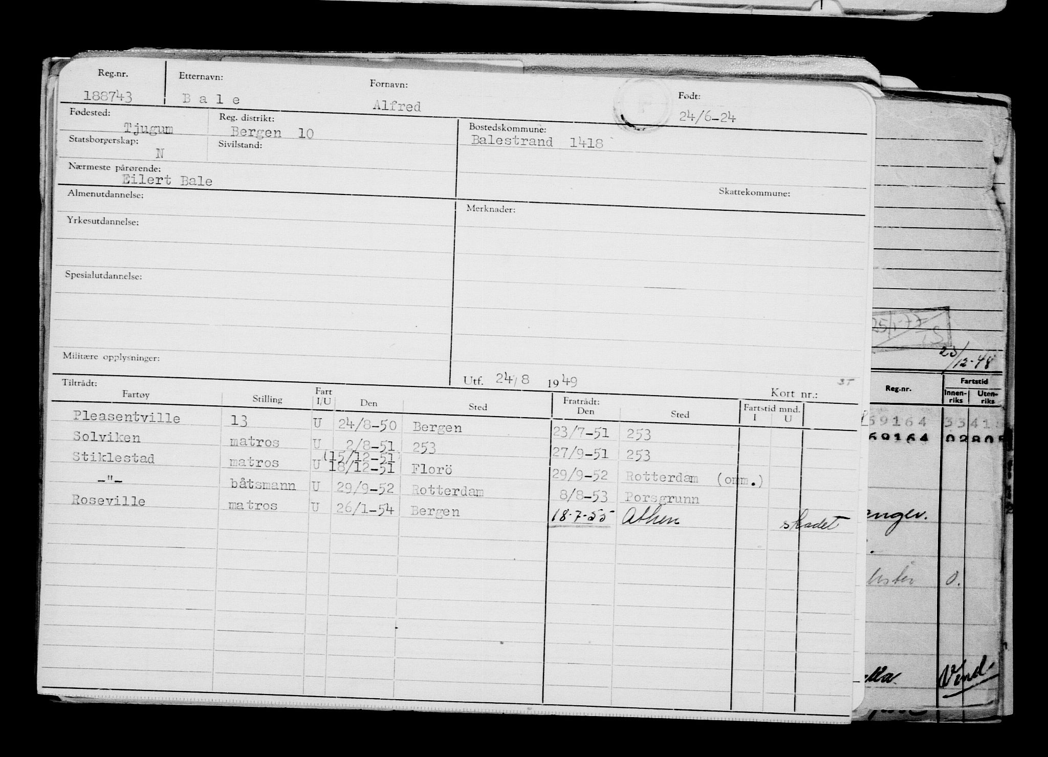 Direktoratet for sjømenn, RA/S-3545/G/Gb/L0233: Hovedkort, 1924, p. 95