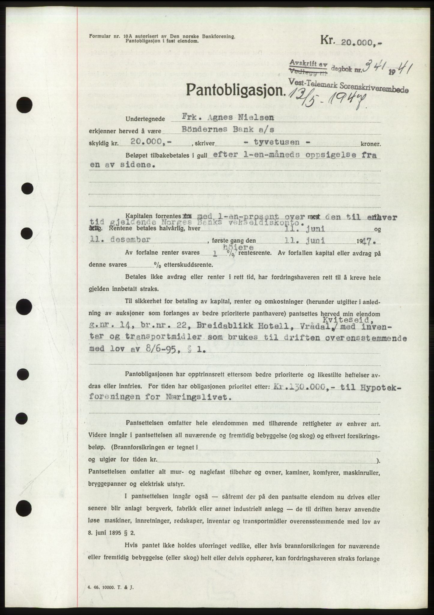 Vest-Telemark sorenskriveri, AV/SAKO-A-134/G/Ga/Gad/L0005b: Mortgage book no. B-5b, 1946-1947, Diary no: : 341/1947