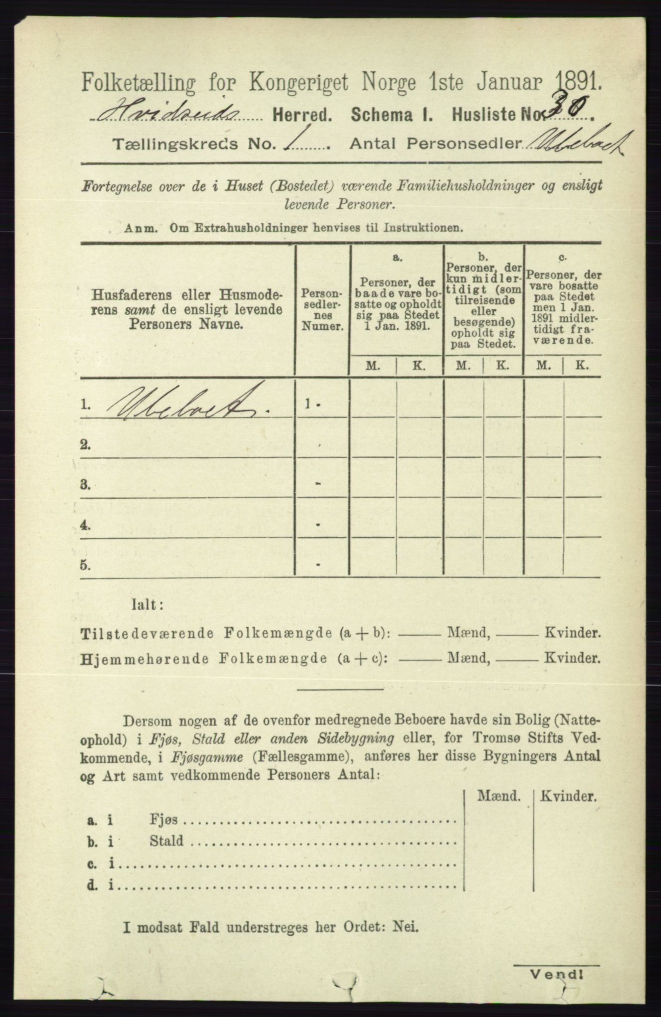 RA, 1891 census for 0829 Kviteseid, 1891, p. 70