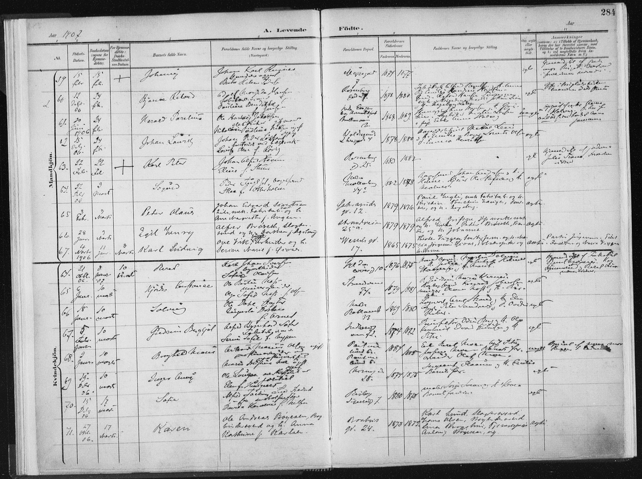 Ministerialprotokoller, klokkerbøker og fødselsregistre - Sør-Trøndelag, AV/SAT-A-1456/604/L0200: Parish register (official) no. 604A20II, 1901-1908, p. 284