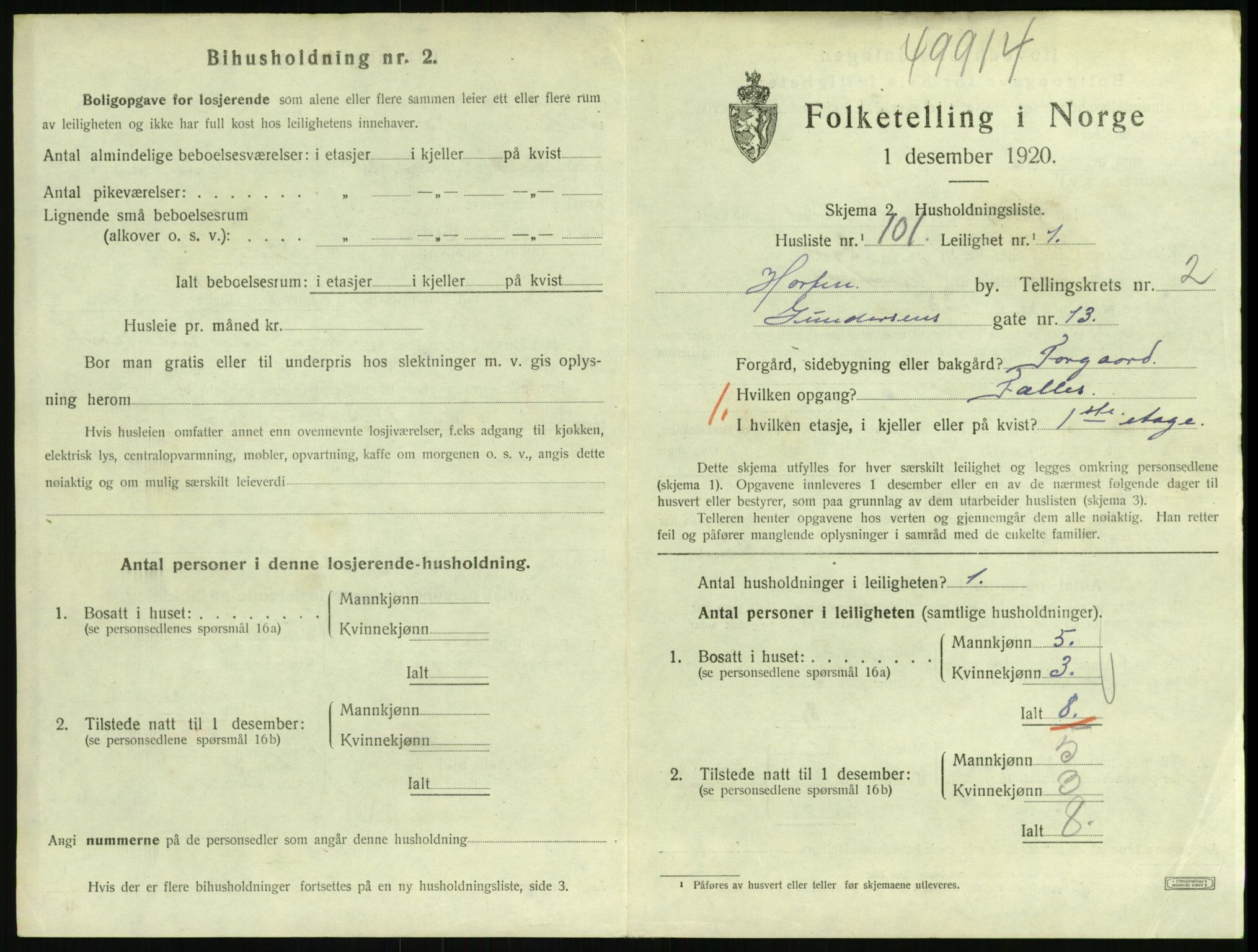 SAKO, 1920 census for Horten, 1920, p. 3713