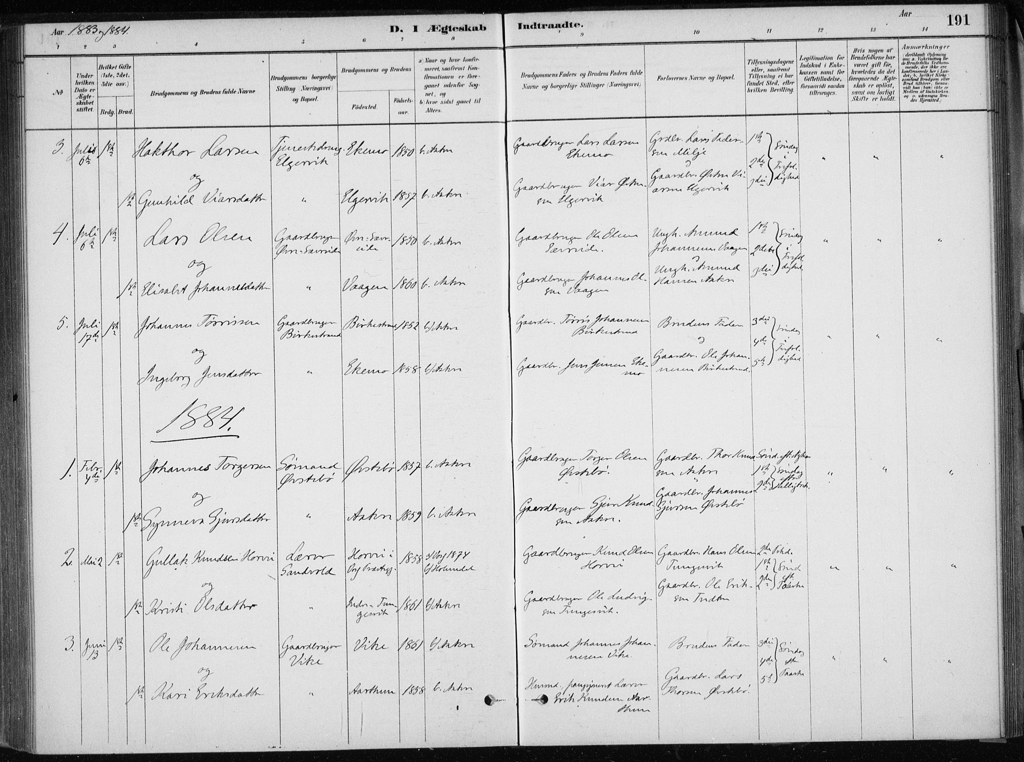 Skånevik sokneprestembete, SAB/A-77801/H/Haa: Parish register (official) no. E  1, 1879-1901, p. 191