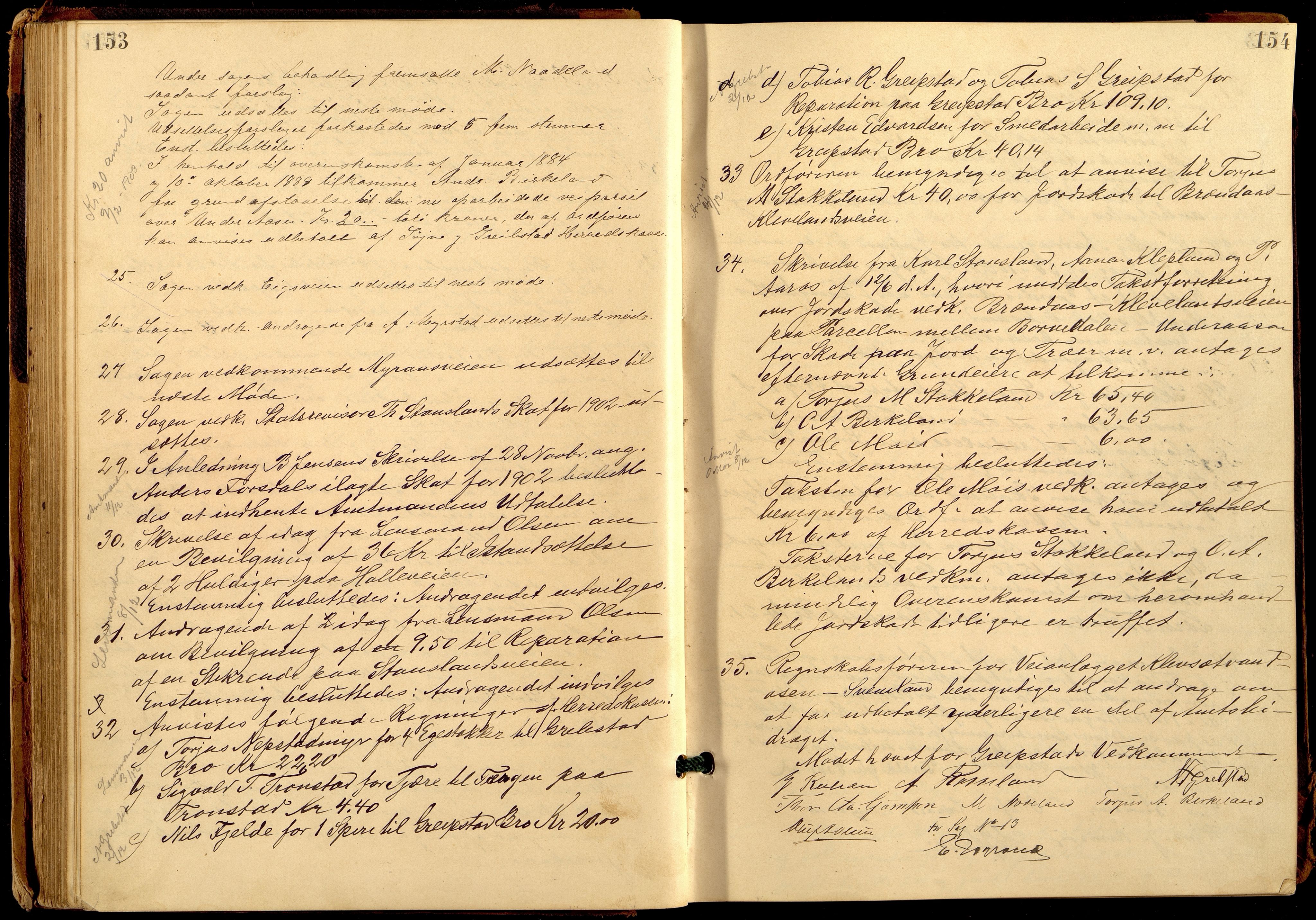 Søgne og Greipstad kommune - Formannskapet, ARKSOR/1018SG120/A/L0006: Møtebok (d), 1901-1909, p. 153-154