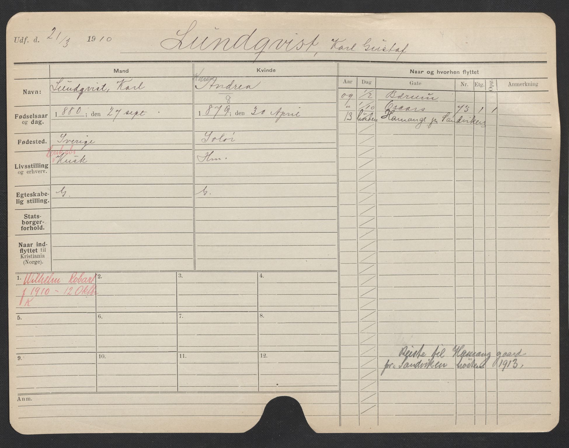 Oslo folkeregister, Registerkort, AV/SAO-A-11715/F/Fa/Fac/L0007: Menn, 1906-1914, p. 325a