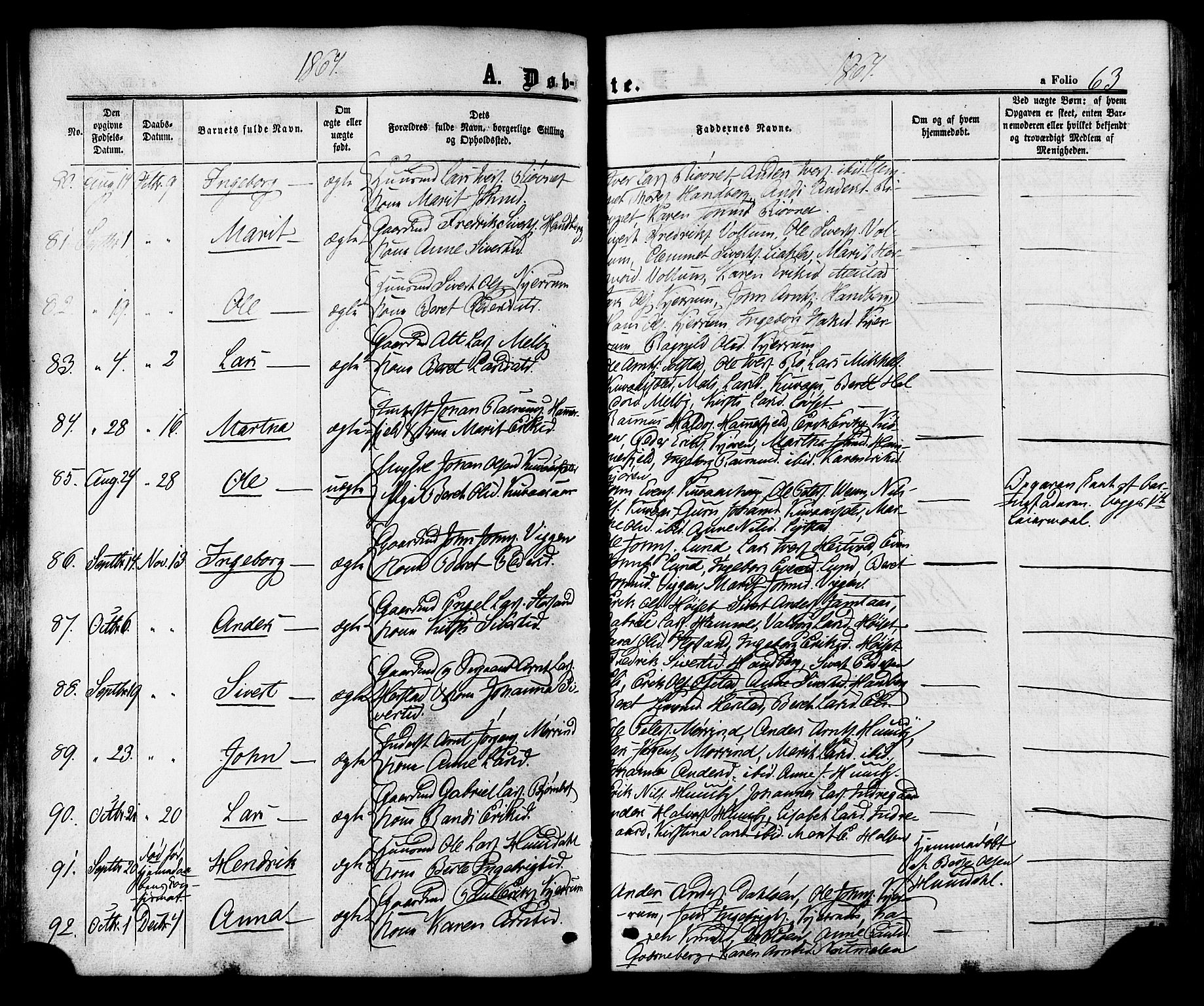 Ministerialprotokoller, klokkerbøker og fødselsregistre - Sør-Trøndelag, SAT/A-1456/665/L0772: Parish register (official) no. 665A07, 1856-1878, p. 63