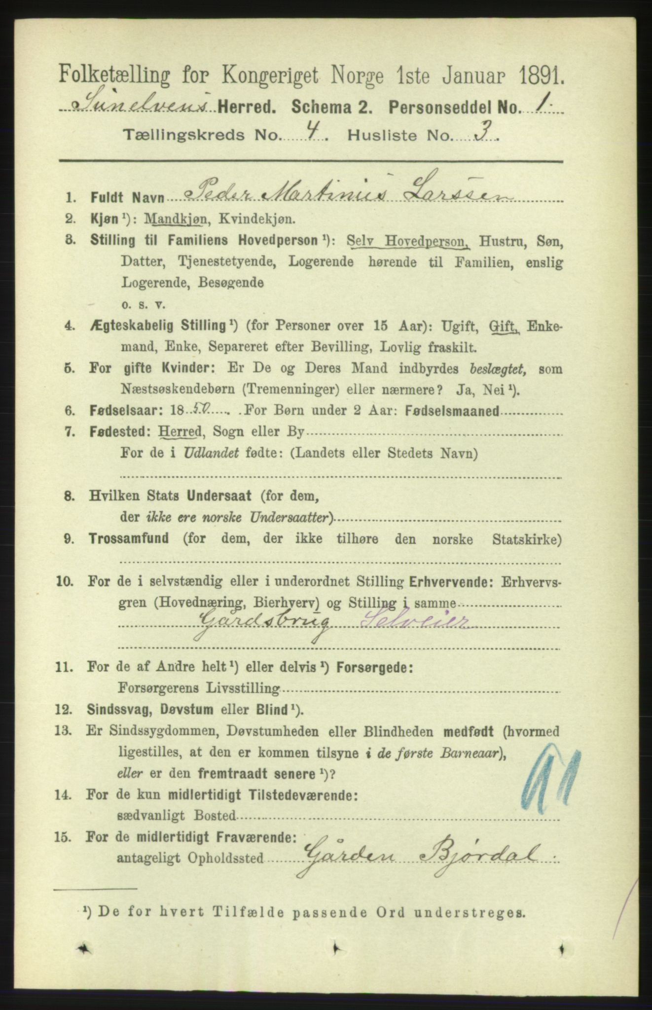 RA, 1891 census for 1523 Sunnylven, 1891, p. 887