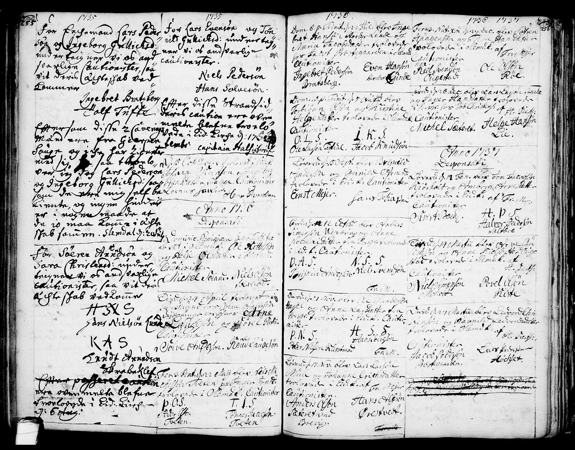 Eidanger kirkebøker, SAKO/A-261/F/Fa/L0004: Parish register (official) no. 4, 1733-1759, p. 255-256