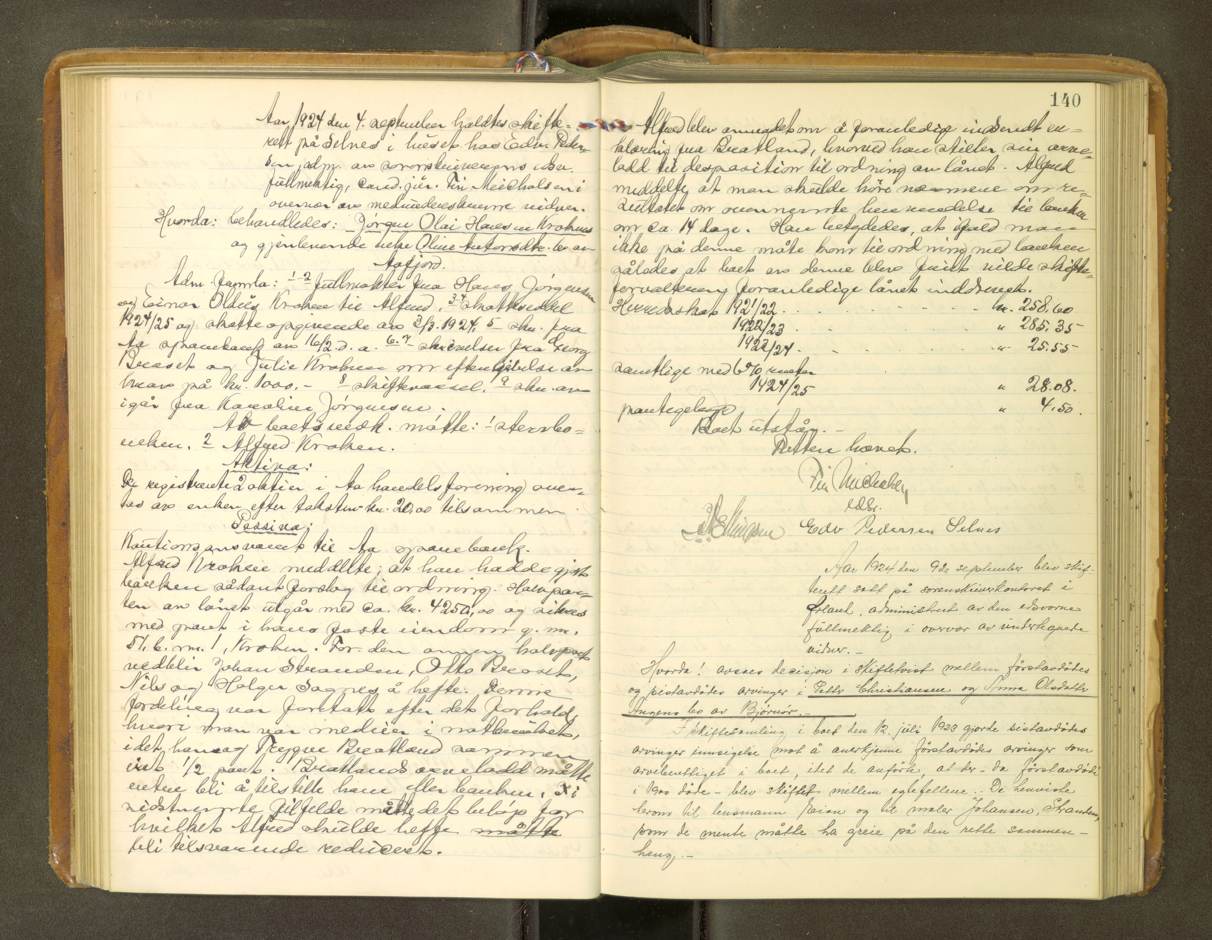 Fosen sorenskriveri, AV/SAT-A-1107/1/3/3B/L0013: Skiftebehandlingsprotokoll, 1923-1927, p. 140