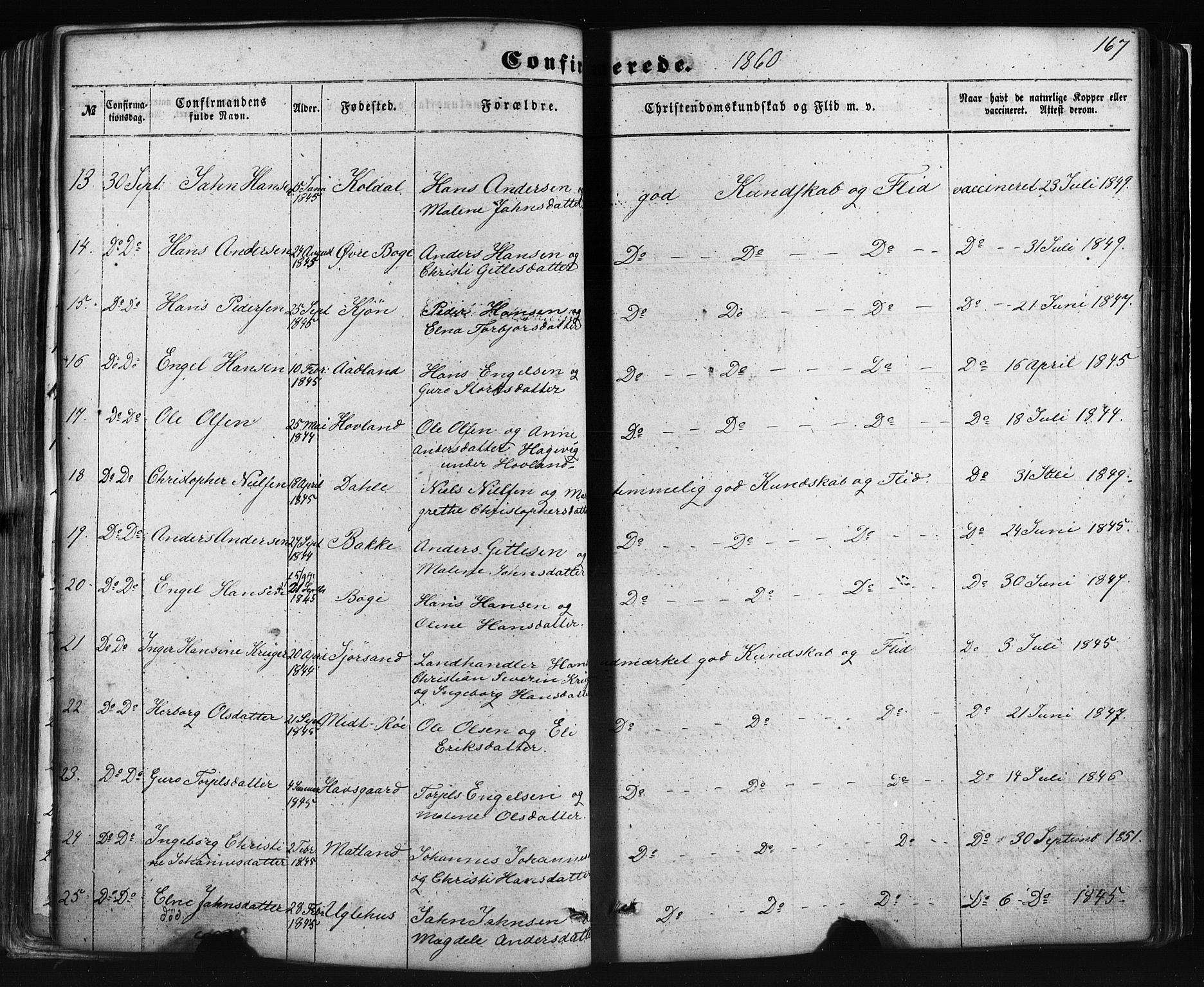 Fusa sokneprestembete, AV/SAB-A-75401/H/Haa: Parish register (official) no. A 1I, 1855-1879, p. 167