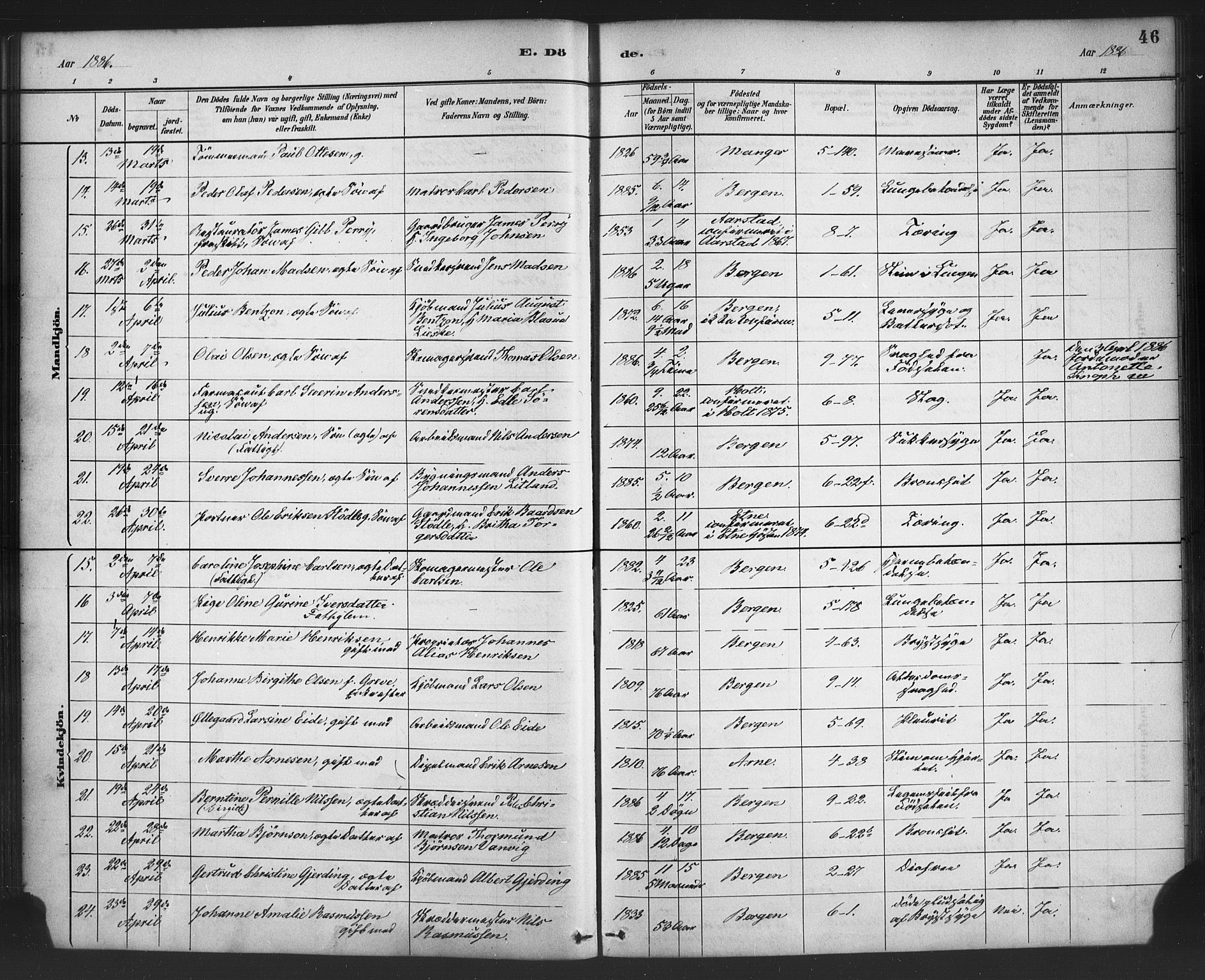 Nykirken Sokneprestembete, AV/SAB-A-77101/H/Haa/L0044: Parish register (official) no. E 4, 1882-1898, p. 46