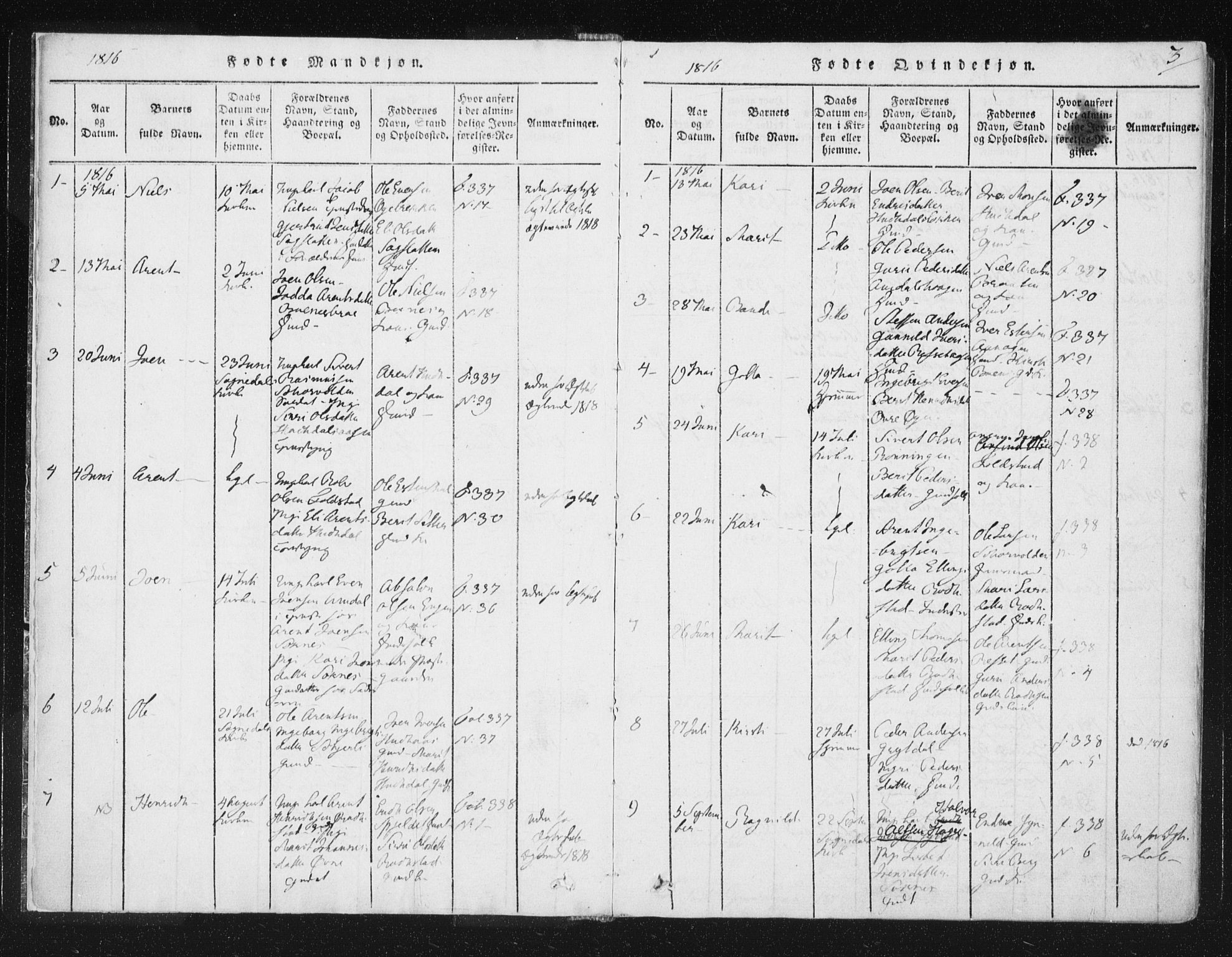 Ministerialprotokoller, klokkerbøker og fødselsregistre - Sør-Trøndelag, SAT/A-1456/687/L0996: Parish register (official) no. 687A04, 1816-1842, p. 3
