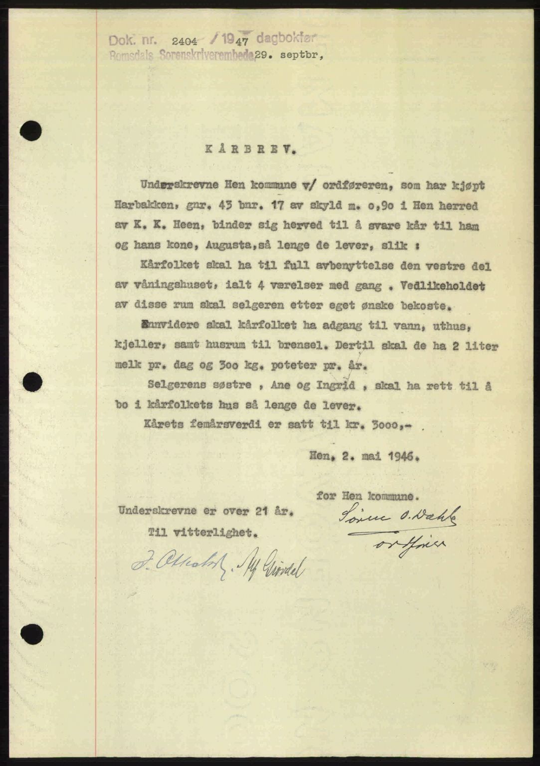 Romsdal sorenskriveri, SAT/A-4149/1/2/2C: Mortgage book no. A24, 1947-1947, Diary no: : 2404/1947