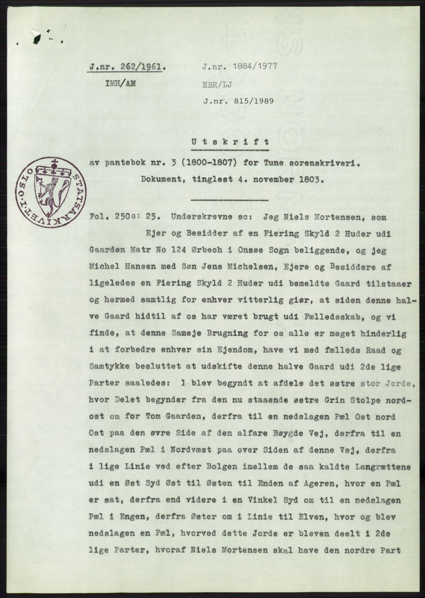 Statsarkivet i Oslo, AV/SAO-A-10621/Z/Zd/L0013: Avskrifter, j.nr 16-1099/1961, 1961, p. 154